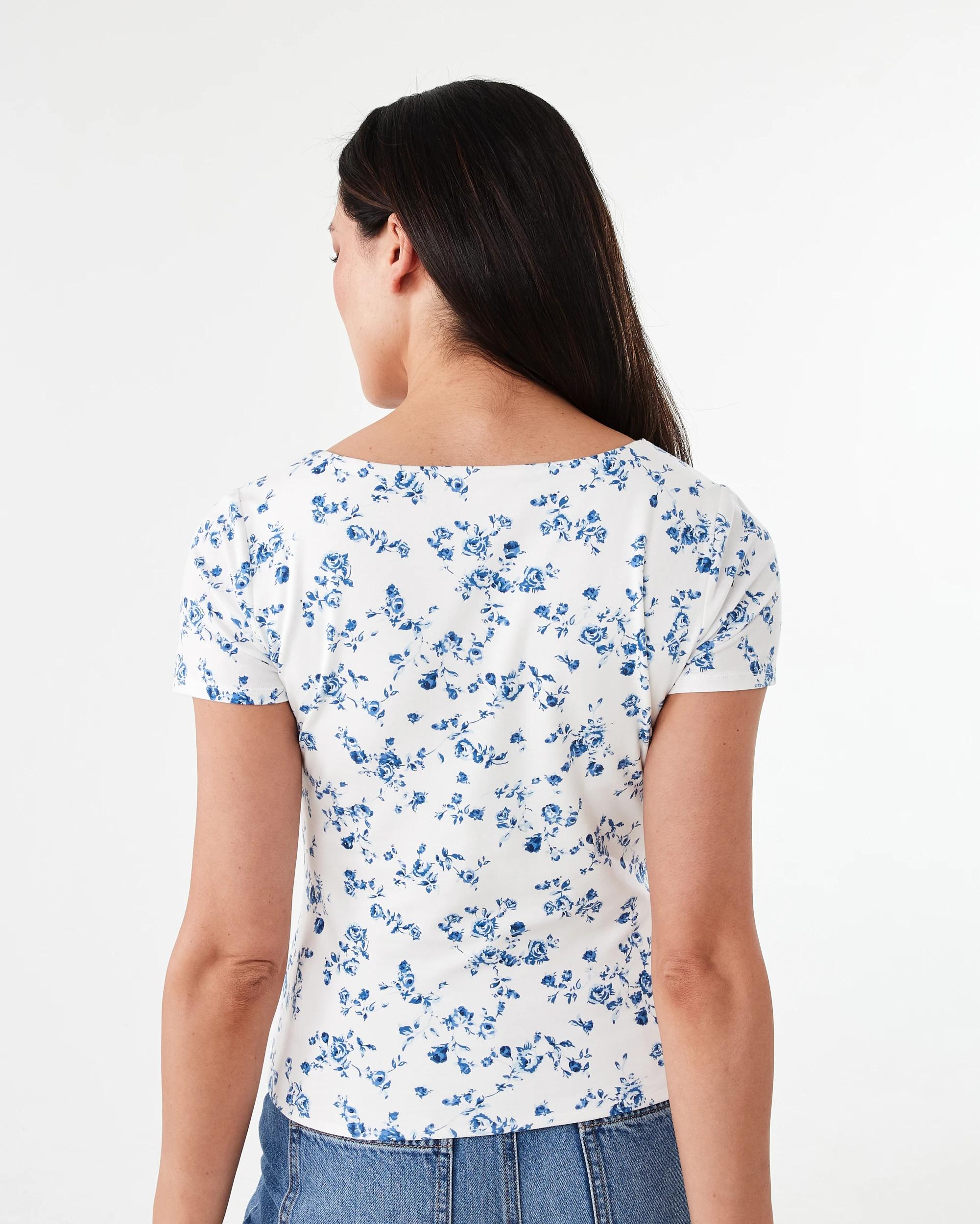 3 Short Sleeve Square Neck T-shirt Blue Rose, 3 of 6