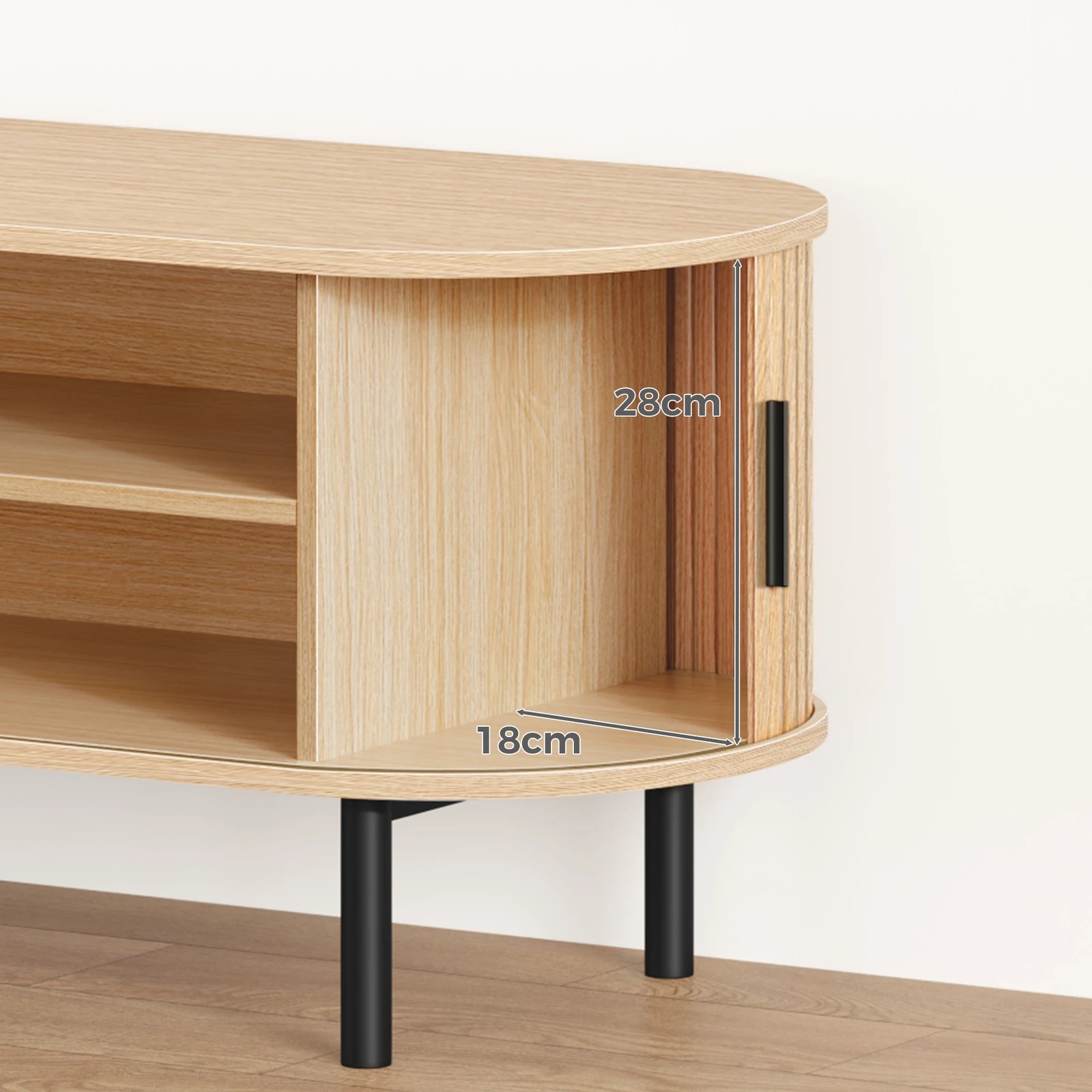 4 Alfordson TV Cabinet 160cm Entertainment Unit Stand Tambour Sliding Doors  - Oak, 4 of 4