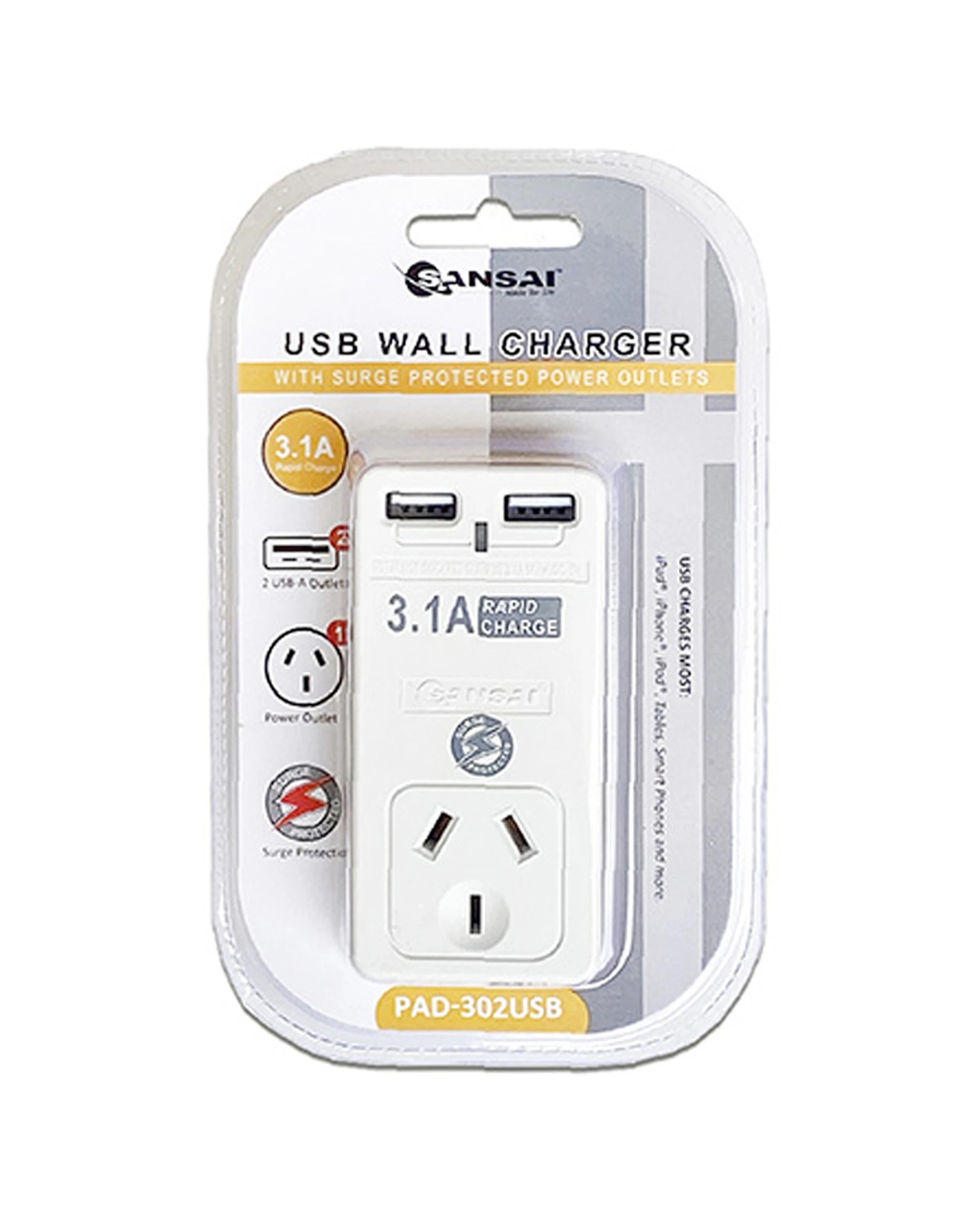 1 Sansai 3.1A USB Wall Socket Adaptor Charger With Dual USB-A Ports - White, 1 of 2