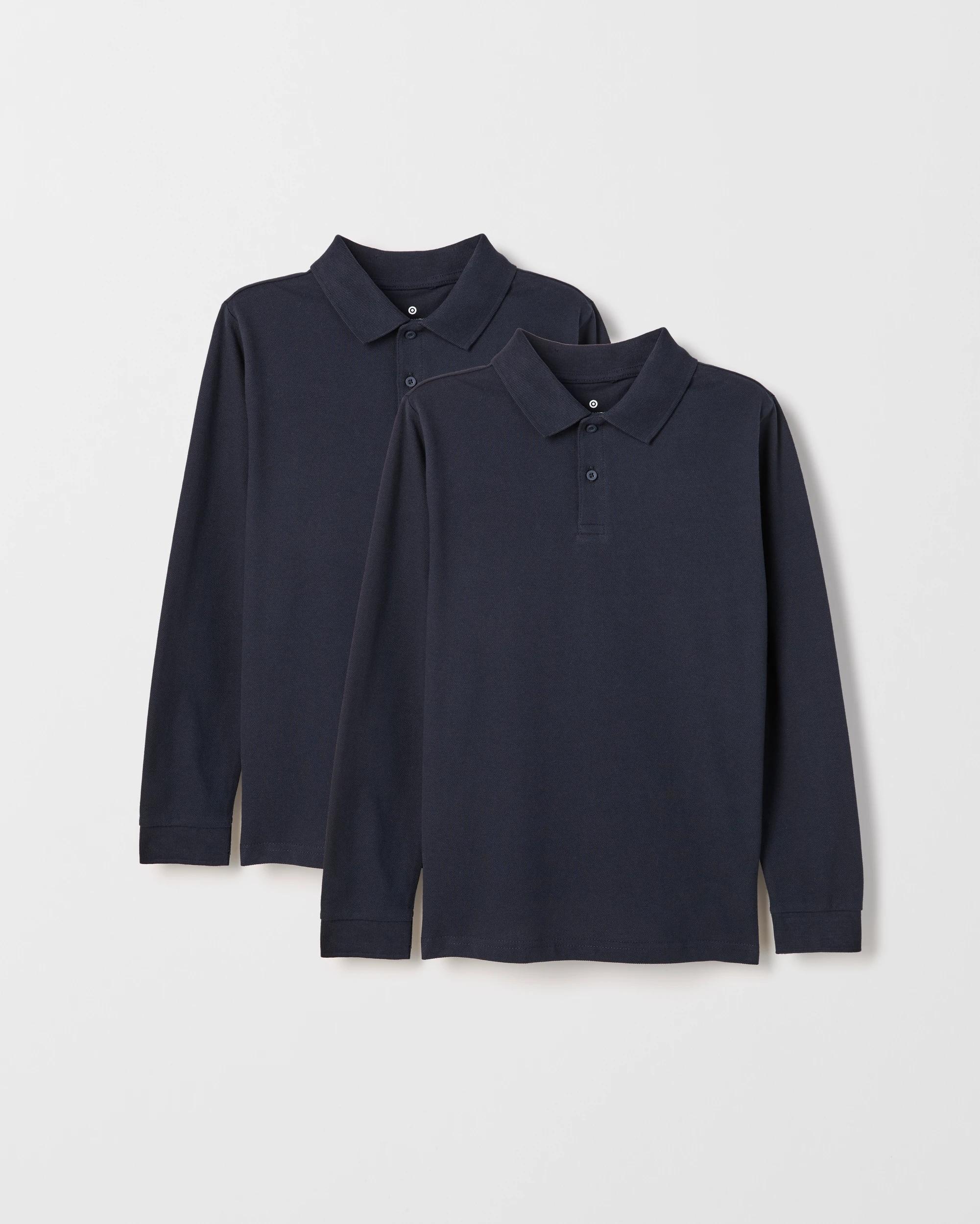 1 Target Kids Australian Cotton 2 Pack School Long Sleeve Polo Top NAVY, 1 of 6