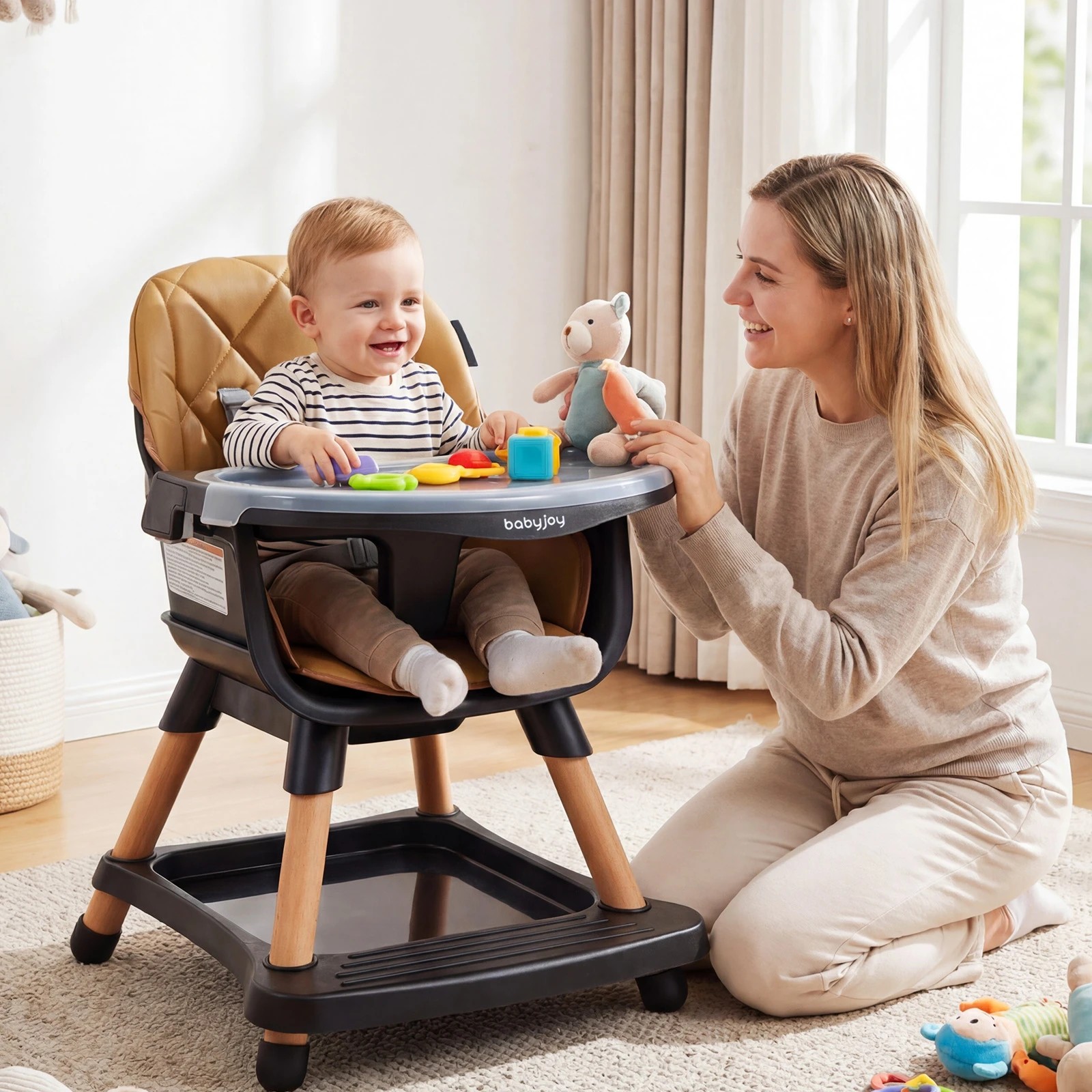 3 Costway 9-in-1 Convertible High Chair Booster Seat Beech Wood Legs - Black, 3 of 4