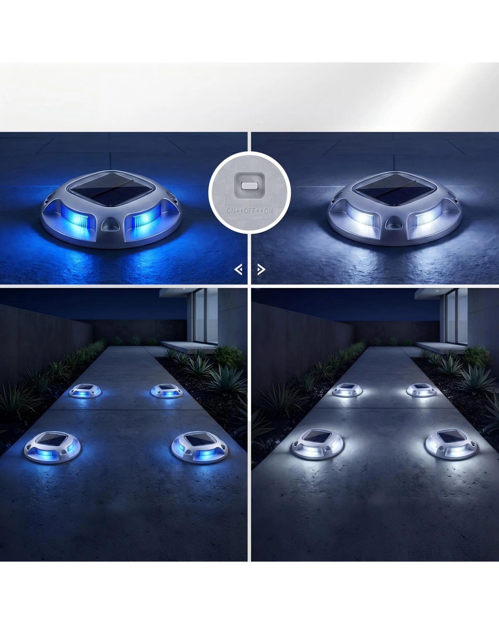 7 Advwin Solar Deck Lights 12 Pack, 2 Color in 1 Driveway Lights 8 LEDs P68, Outdoor Dock Lights Up to 16H - Silver, 7 of 8