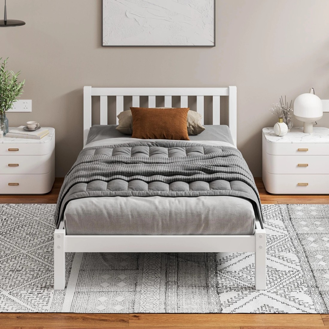 3 Alfordson Bed Frame Wooden Timber Single Size Mattress Base Platform Fenella - White, 3 of 10