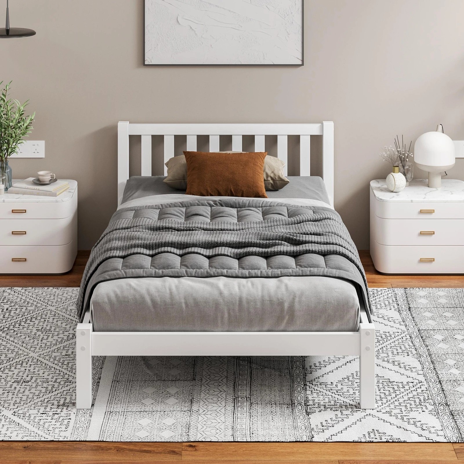 3 Alfordson Bed Frame Wooden Timber Single Size Mattress Base Platform Fenella - White, 3 of 10