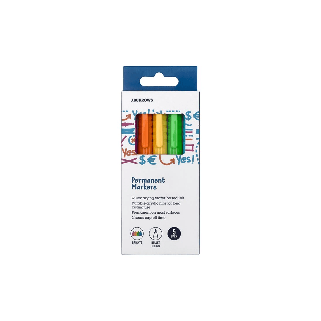 1 J.Burrows Permanent Markers 1mm Bullet Brights 5 Pack, 1 of 5