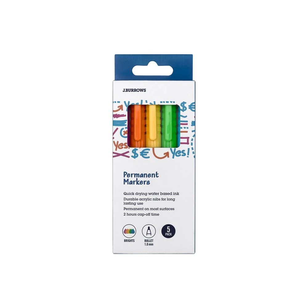 1 J.Burrows Permanent Markers 1mm Bullet Brights 5 Pack, 1 of 5