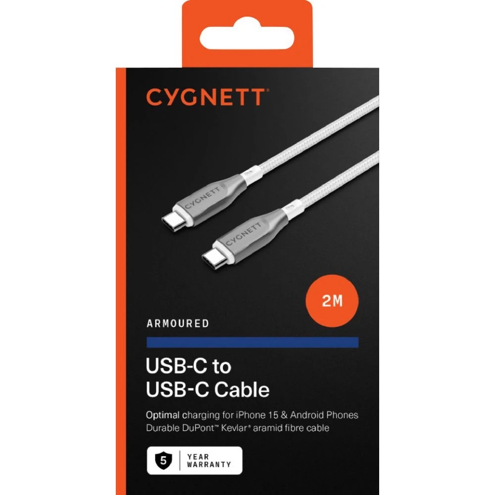 3 Cygnett Armoured USB-C to USB-C Cable 2m White, 3 of 3