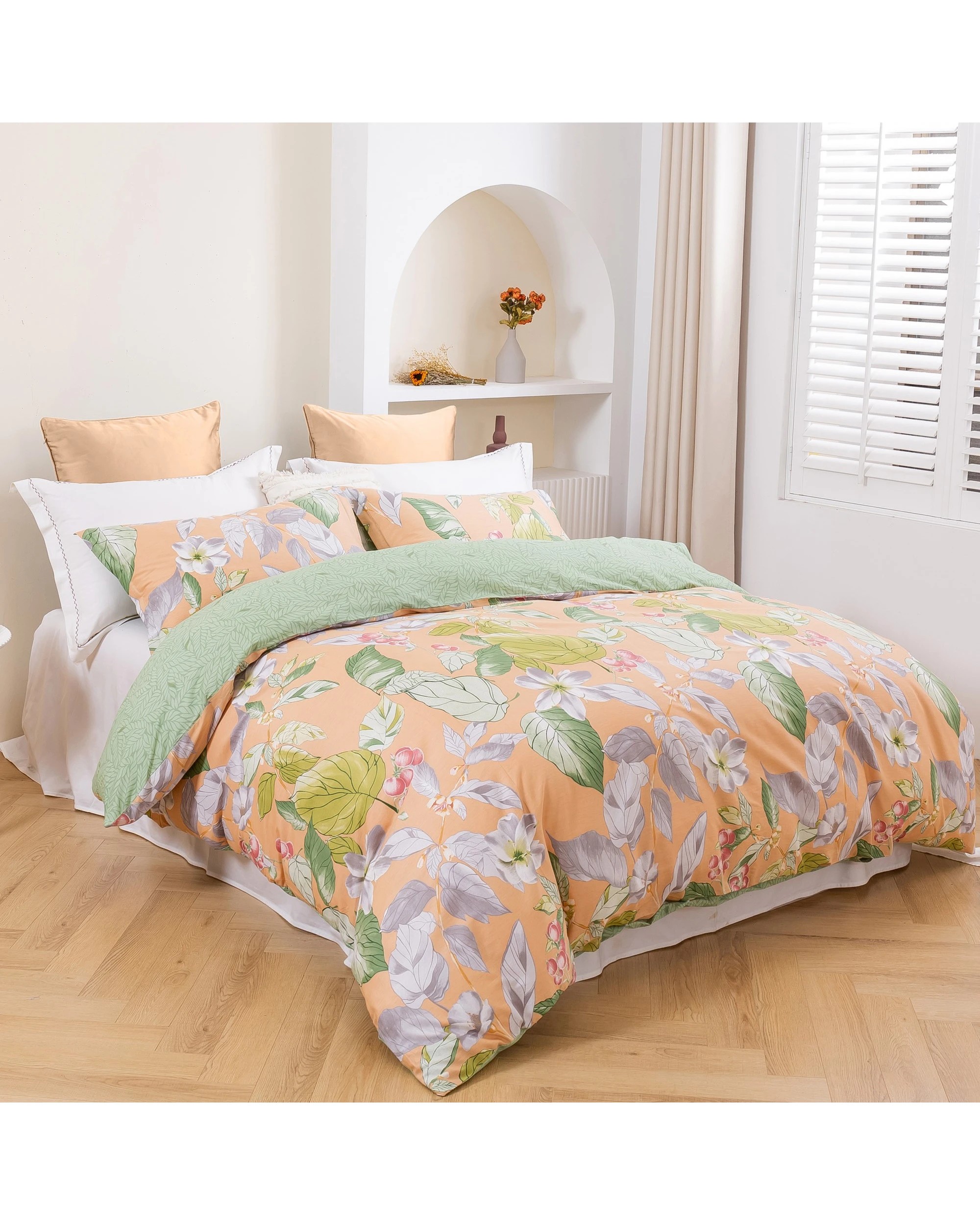 3 Dreamaker Peach Lily 100% Cotton Reversible Quilt Cover Set - King Single Bed - Floral and Botanical, 3 of 7