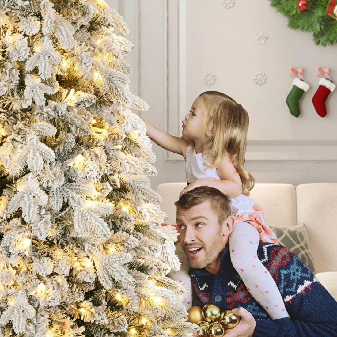 5 Jingle Jollys Christmas Tree 2.1m Flocking Pencil Tree LED Xmas 860 Tips - White, 5 of 7