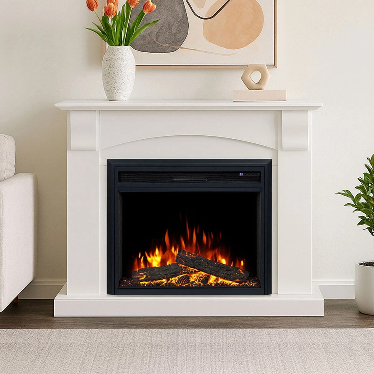 2 Moda Living Ascot Electric Fireplace Heater White Mantel Suite with Moonlight Insert - White, 2 of 10