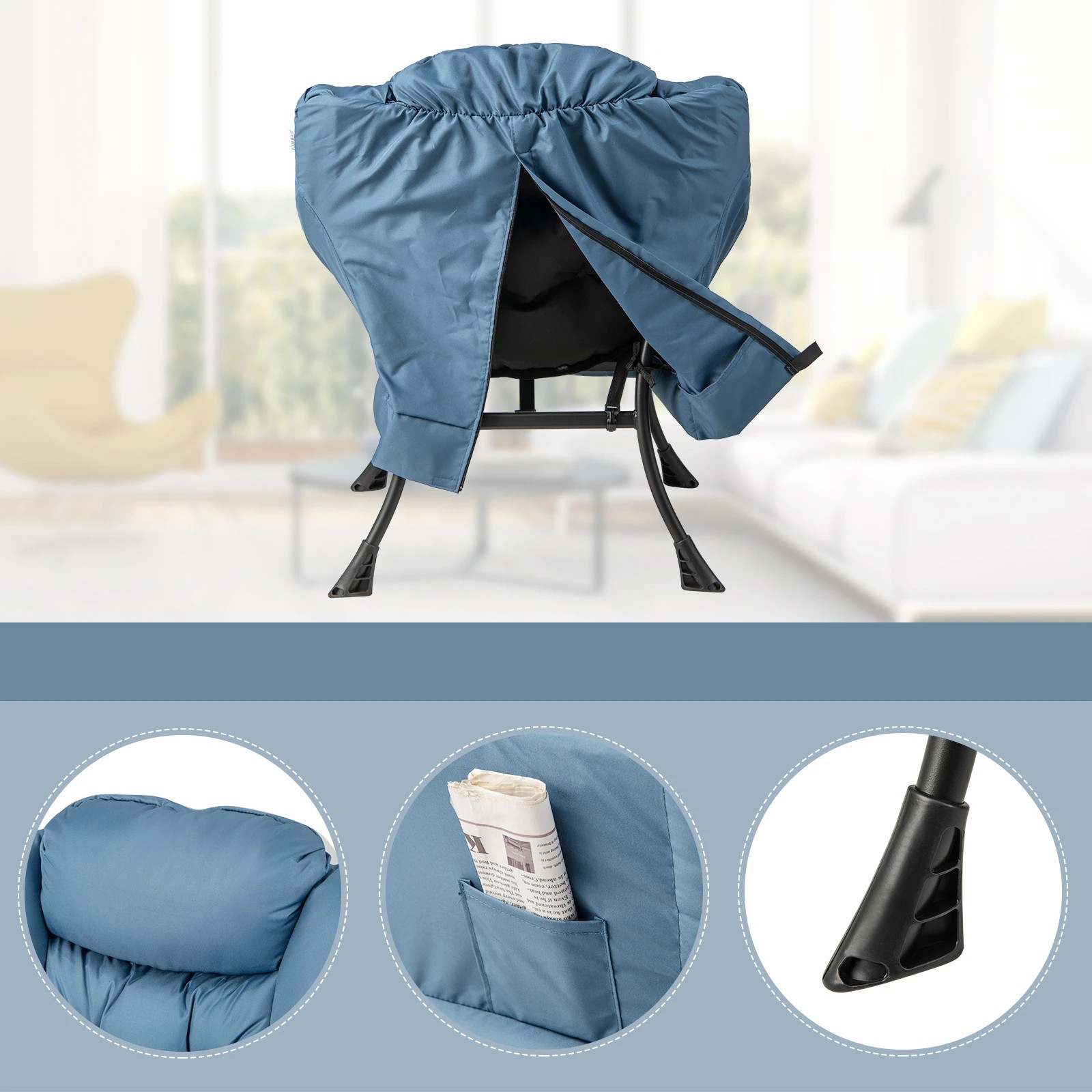 3 Costway Modern Armchair Lounge Chair Ottoman Upholstered Sofa Accent Chair w/Footstool - Blue, 3 of 6