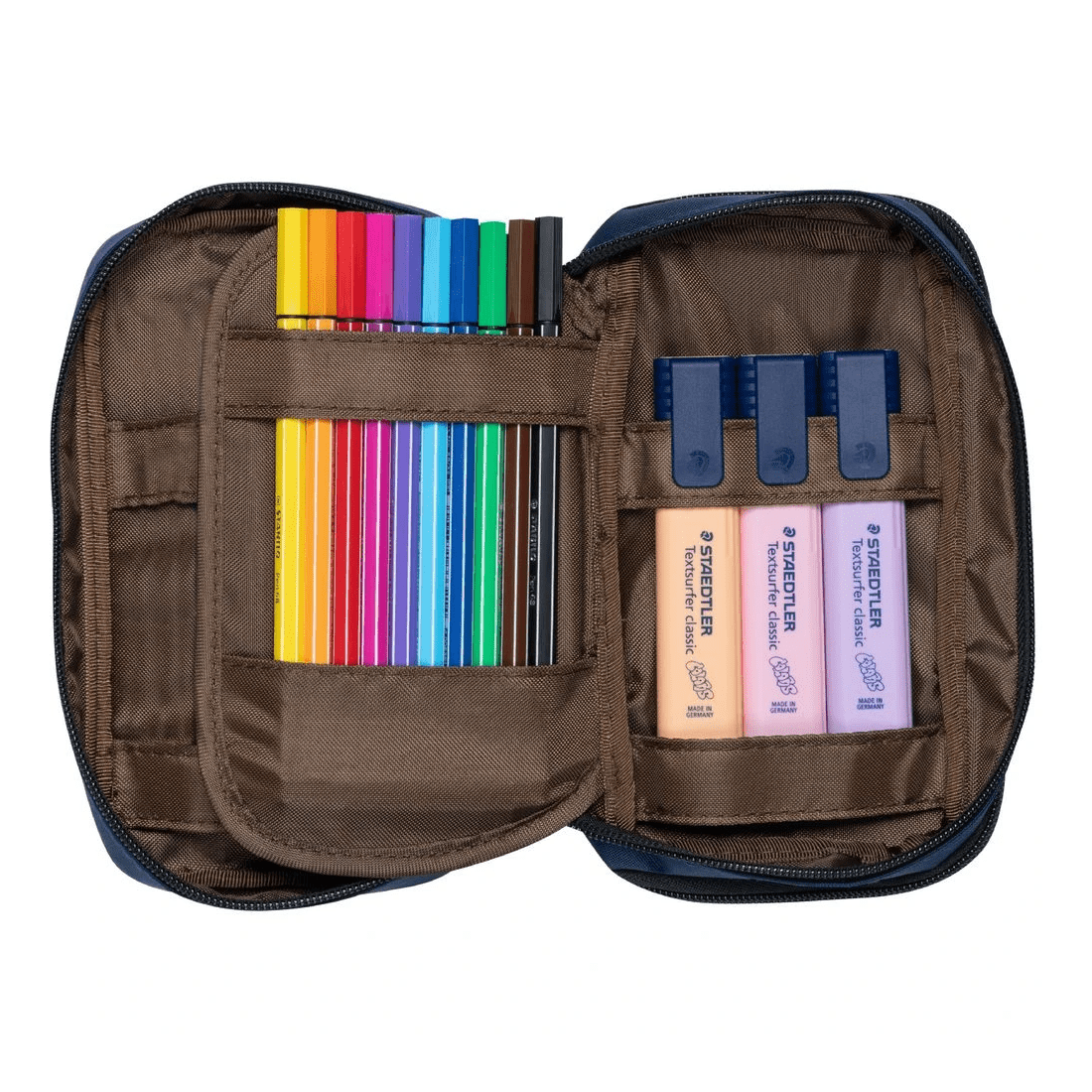 4 Lihit Lab Double Zip Mutli Compartment Pencil Case Navy, 4 of 5