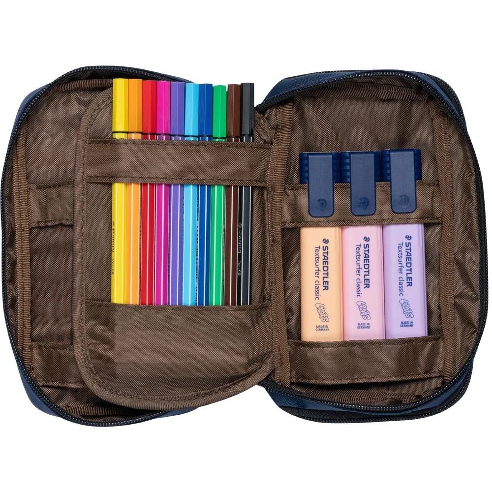 4 Lihit Lab Double Zip Mutli Compartment Pencil Case Navy, 4 of 5