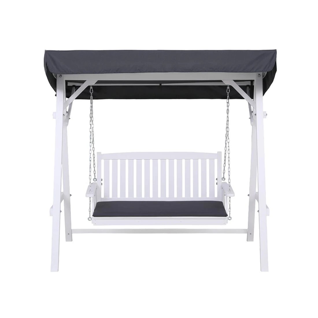 3 Gardeon Outdoor Wooden Swing Chair Garden Bench Canopy Cushion 3 Seater - White, 3 of 7