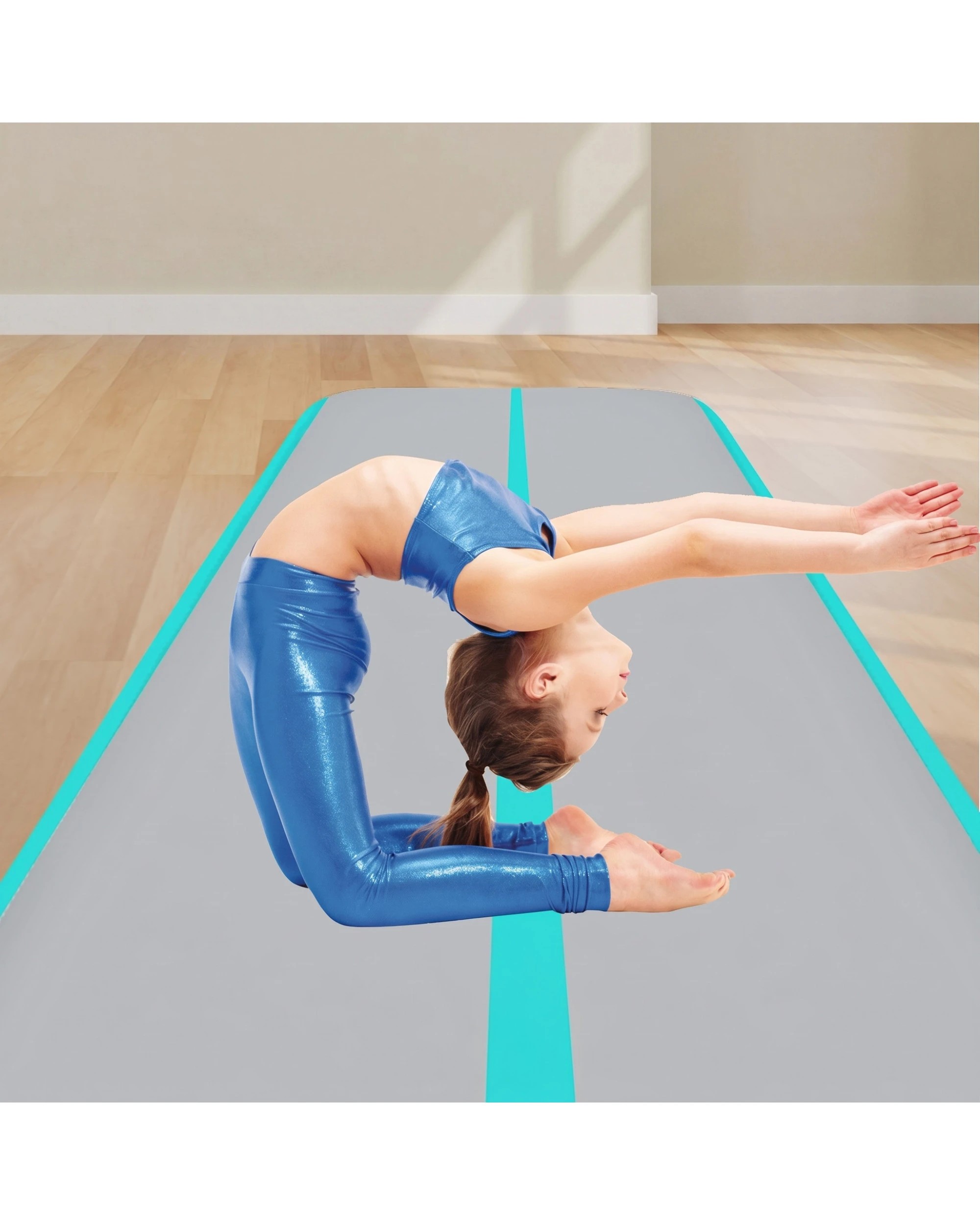9 Powertrain Sports 8m x 1m AirTrack Inflatable Gymnastics Mat 20cm - Green, 9 of 9