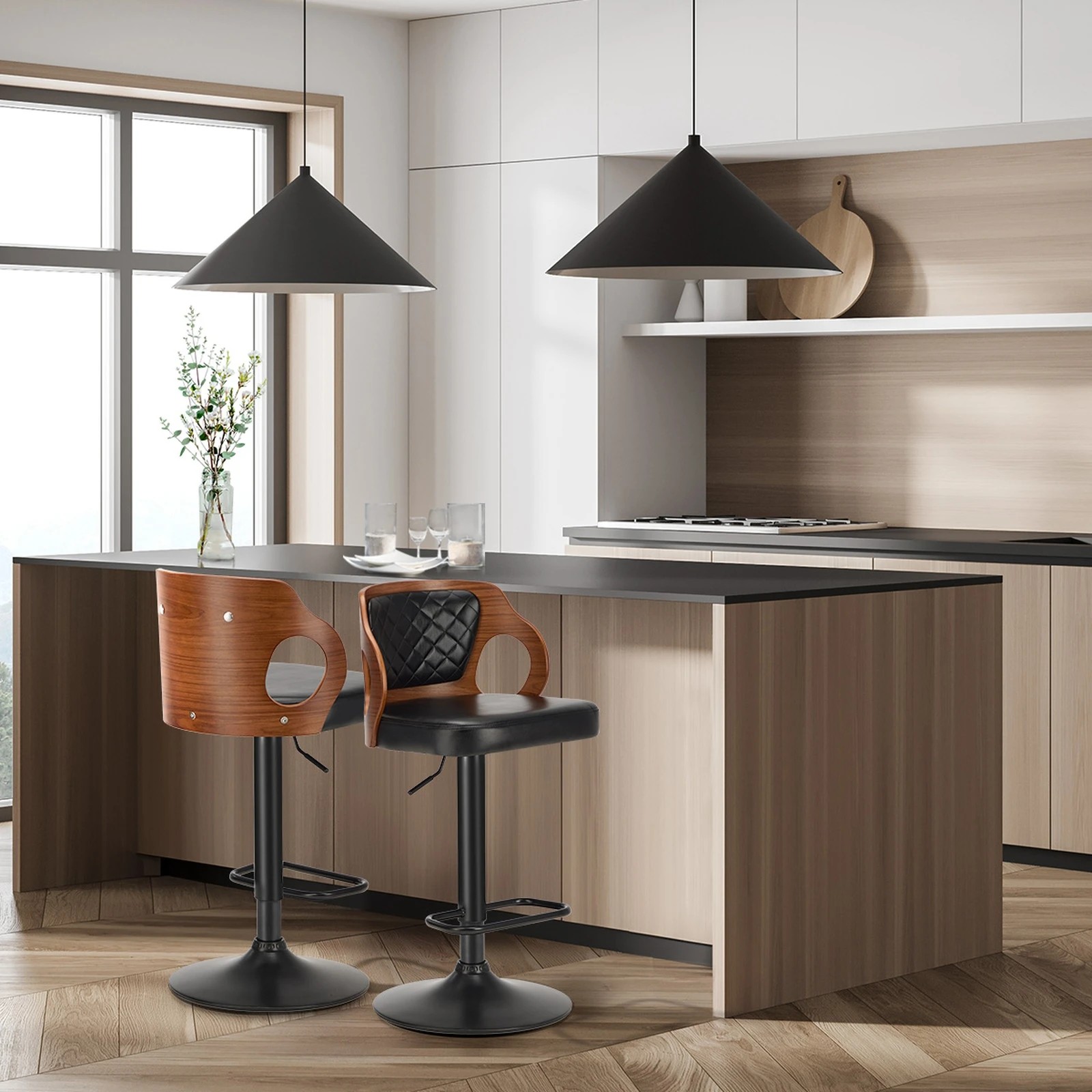 3 Oikiture 2x Bar Stools Gas Lift - Black, 3 of 9