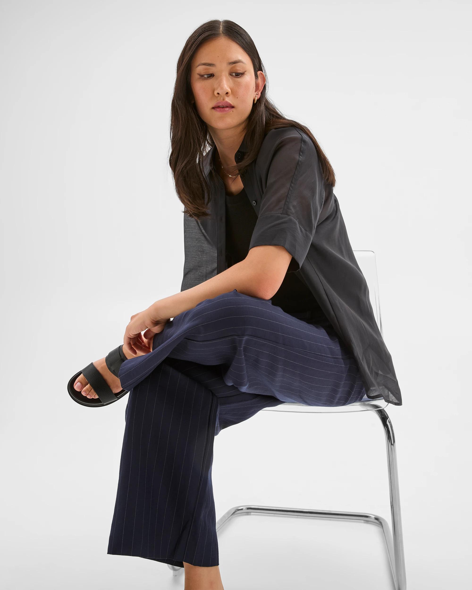 3 Linen Blend Wide Leg Pants - Preview NAVY PINSTRIPE, 3 of 7