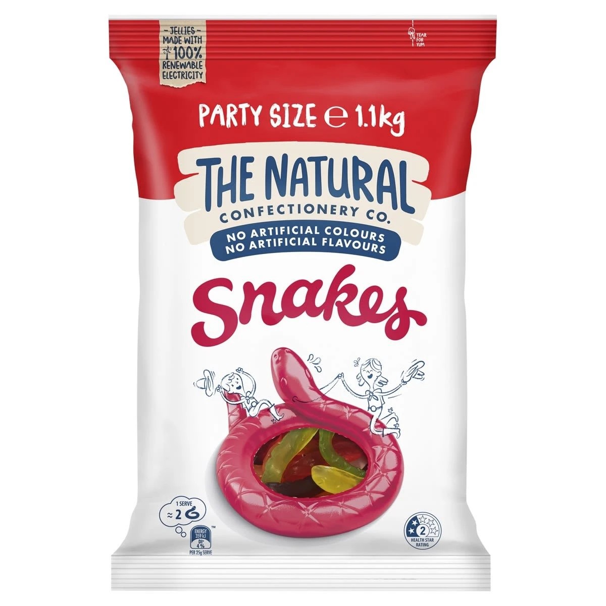 1 The Natural Confectionery Co. Snakes Lollies Party Size 1.1kg, 1 of 4