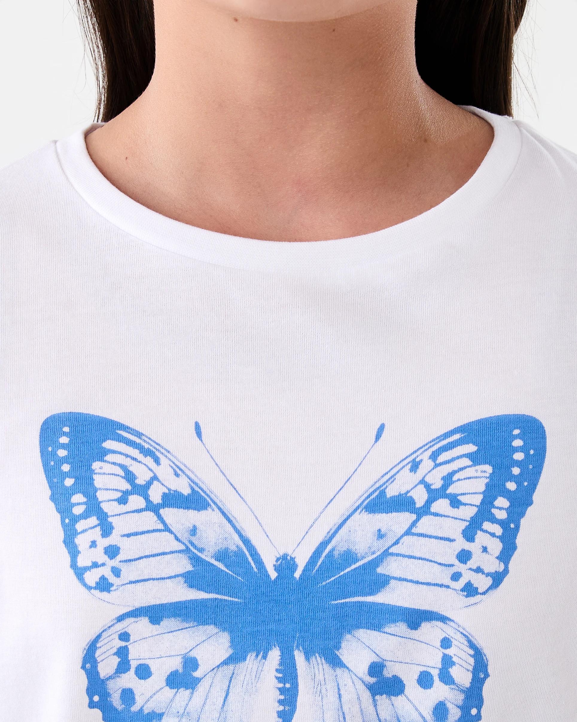 4 Short Sleeve Printed T-shirt Wht Butfly, 4 of 7