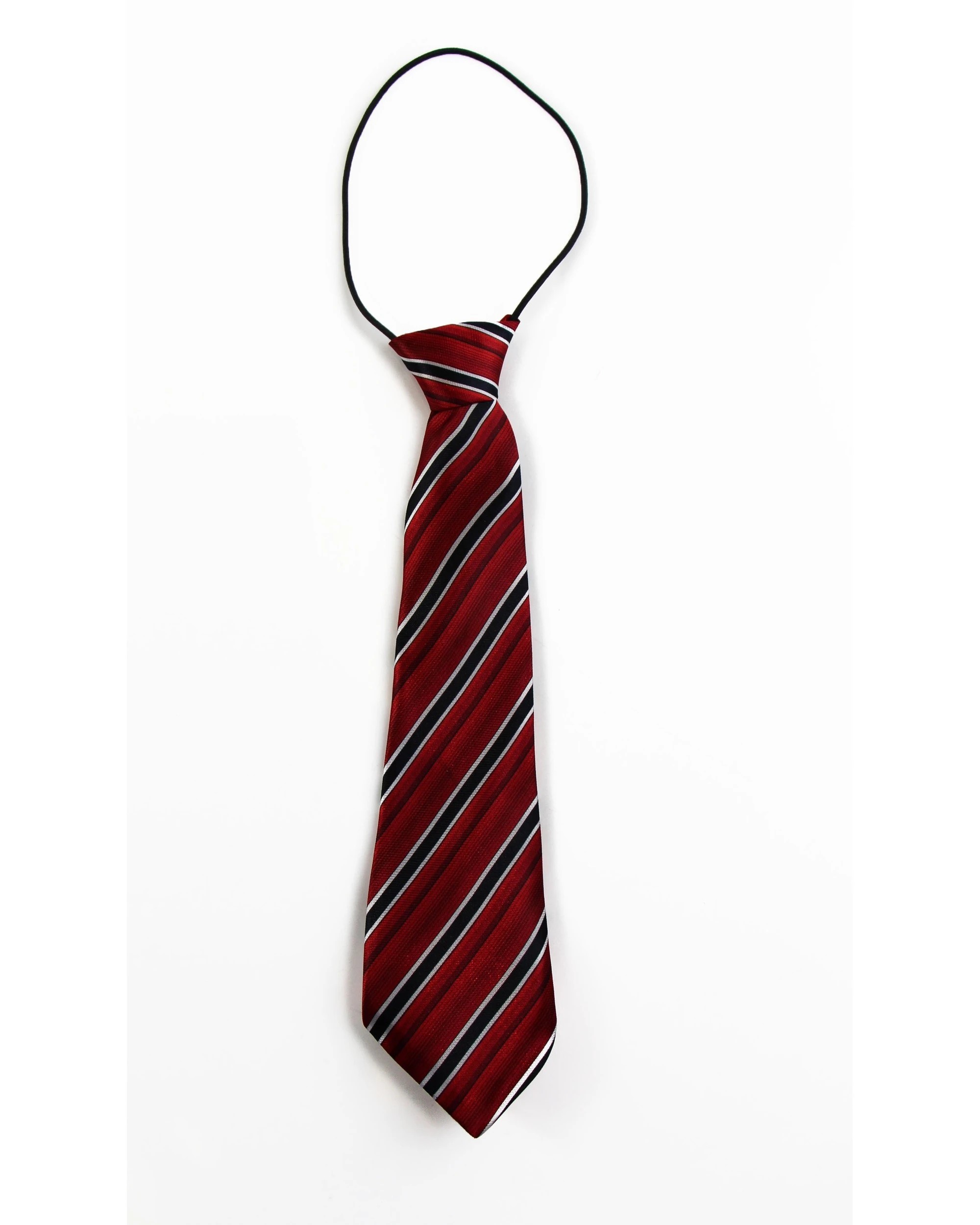 2 Zasel Kids Boys Red, White & Black Diagonal Patterned Elastic Neck Tie, 2 of 2