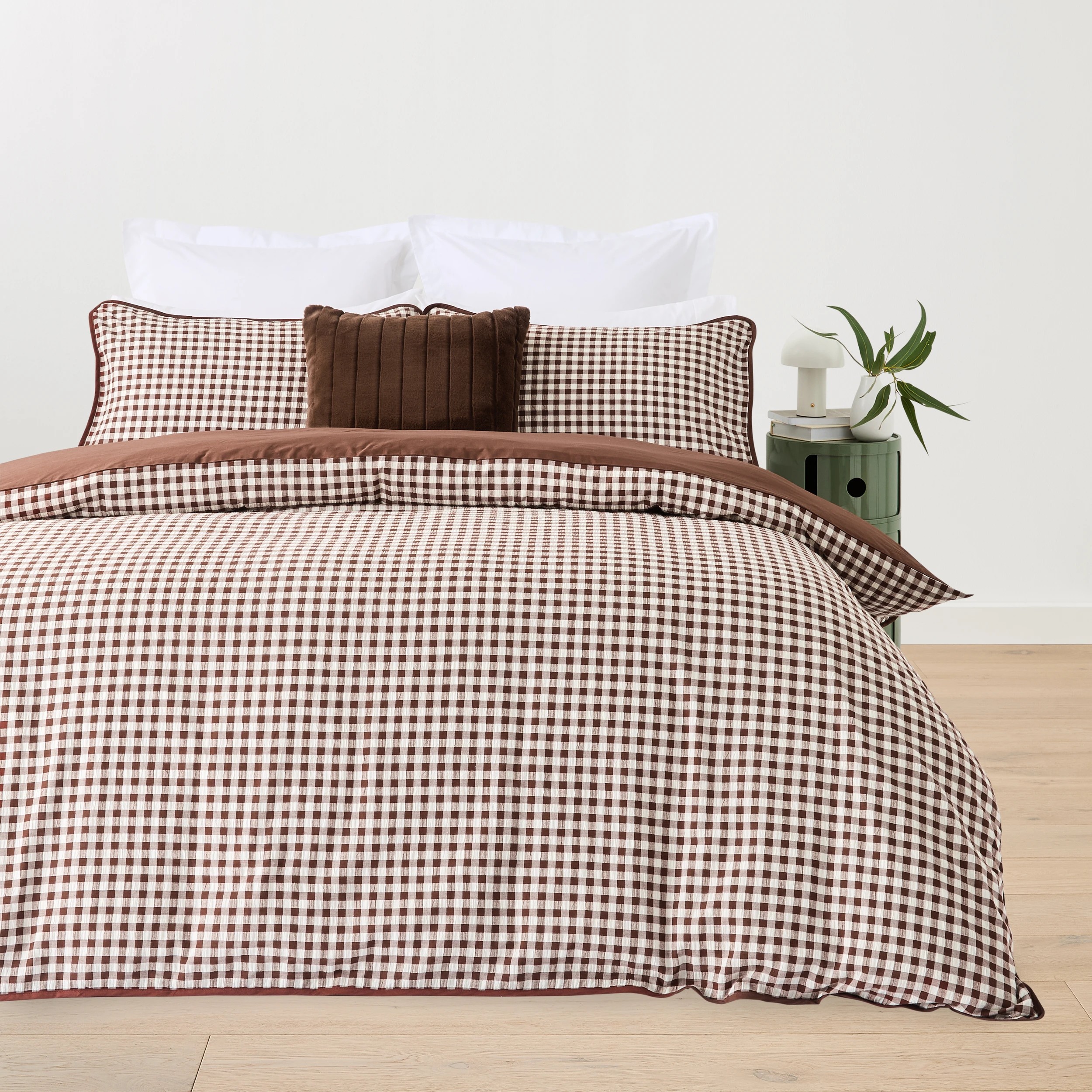 1 Gingham Australian Grown Cotton Quilt Cover Set - Double Bed, Chocolate, 1 of 6