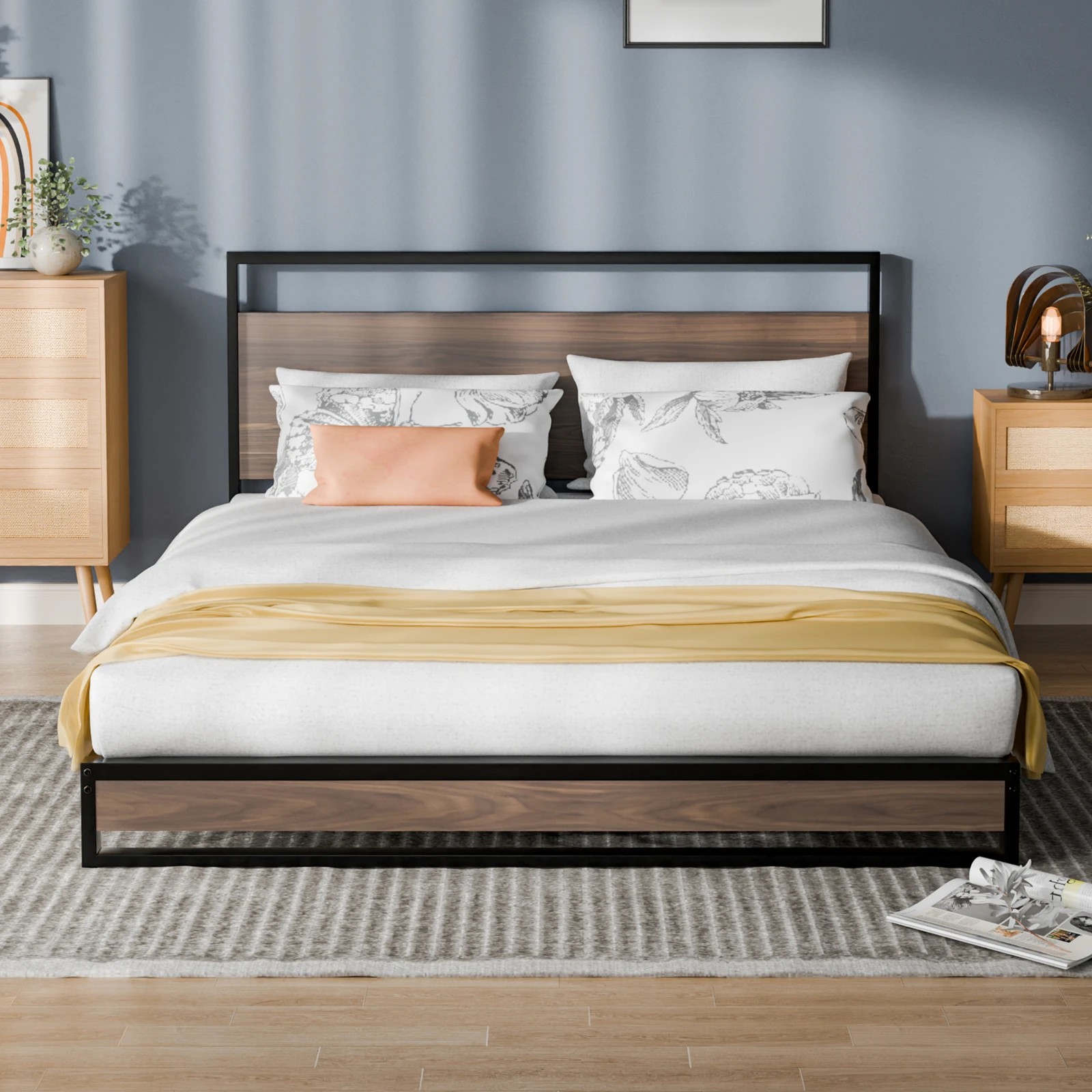 4 Alfordson Metal Bed Frame Queen Size Industrial Platform Mattress Base - Wood - Natural, 4 of 10