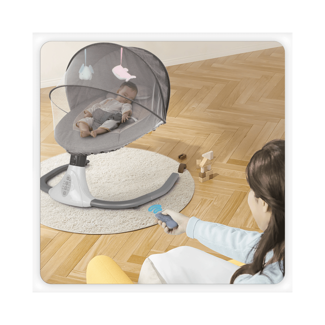 9 Advwin Electric Baby Swing Baby Bouncer Rocker W/ Mosquito Net Toddler Seat Soft Peachskin Grey, 9 of 9