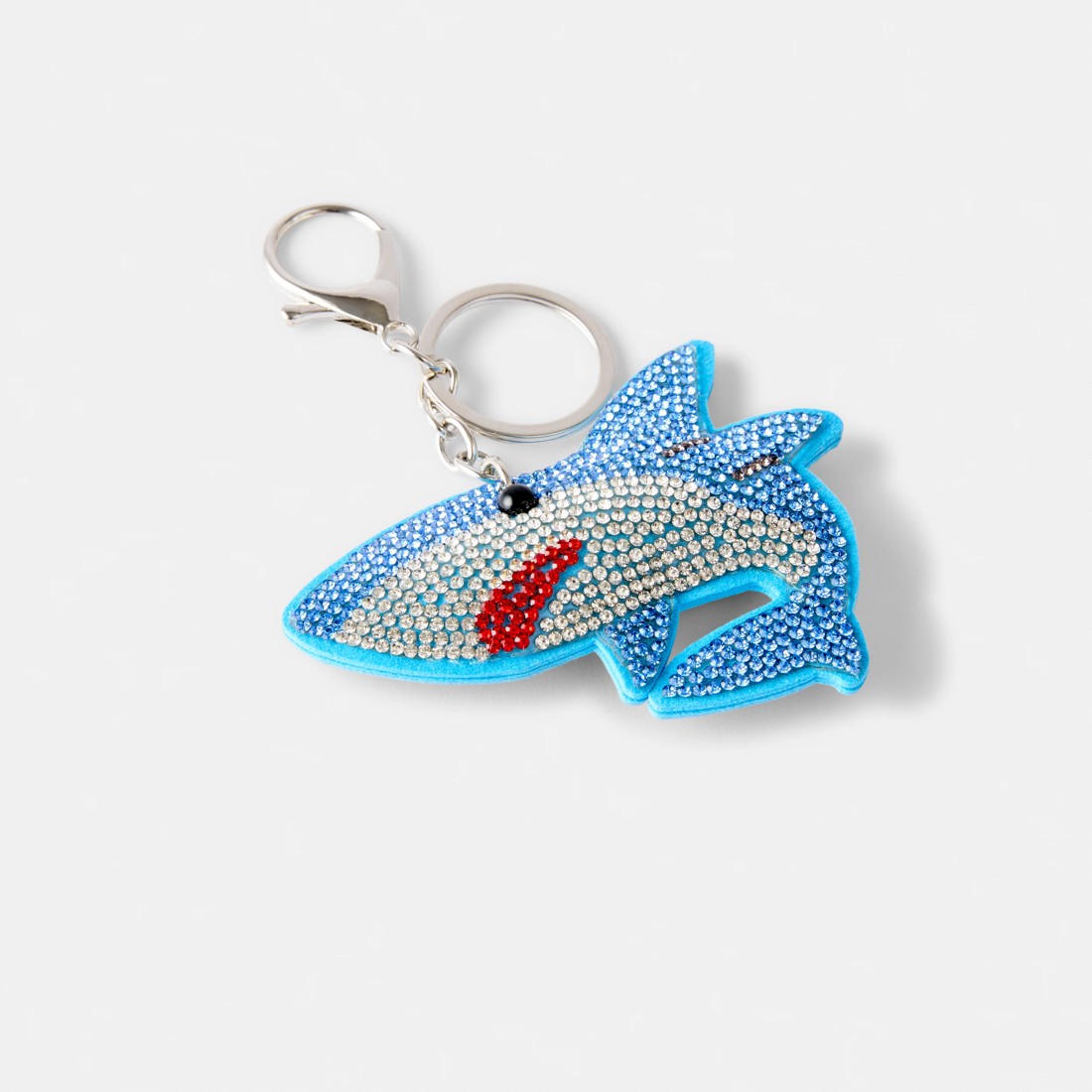 2 Sparkly Shark Charm Keyring - Silver Tone and Blue, 2 of 3