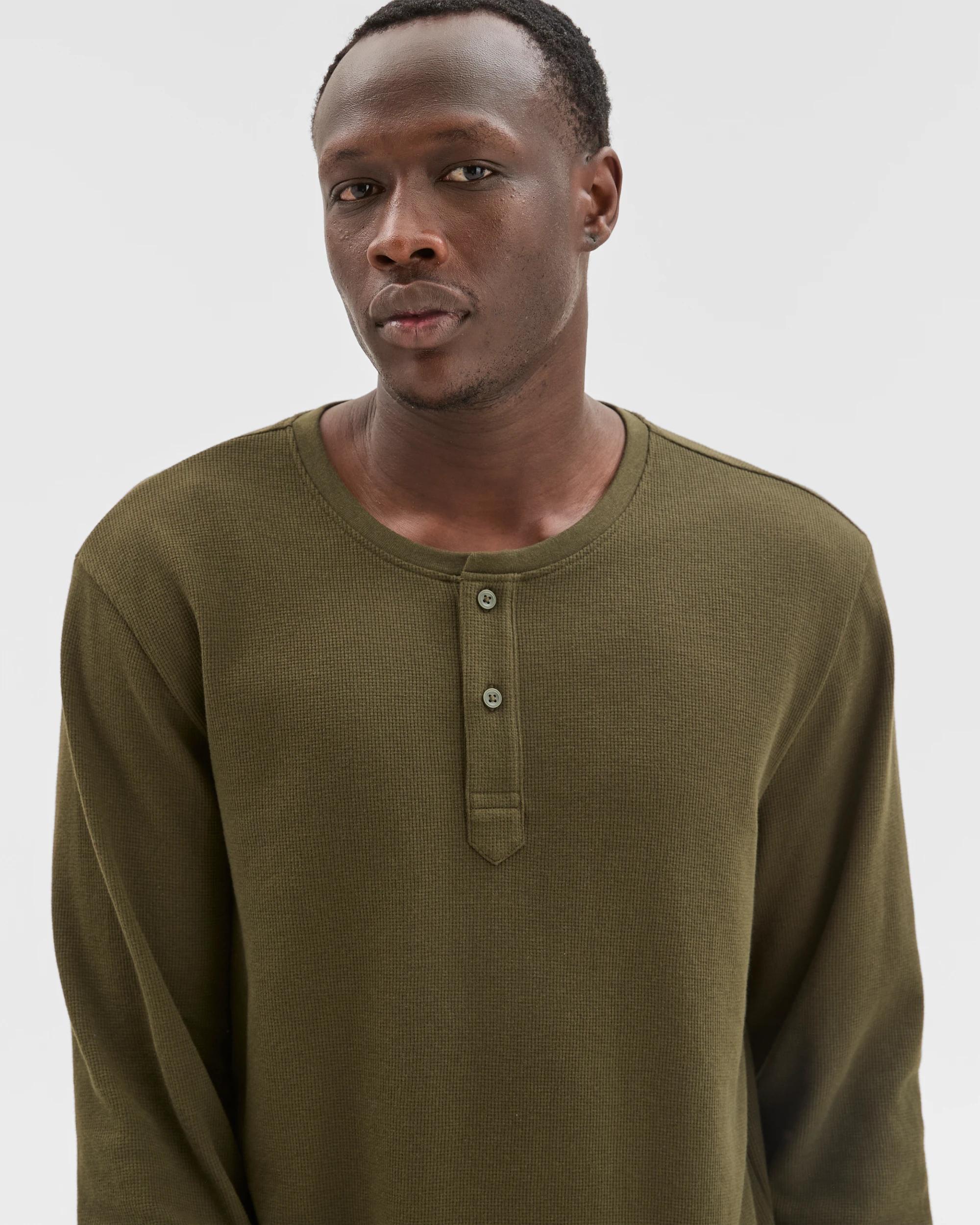 3 Maxx Australian Cotton Blend Waffle Henley Sleep Top FOREST NIGHT, 3 of 6