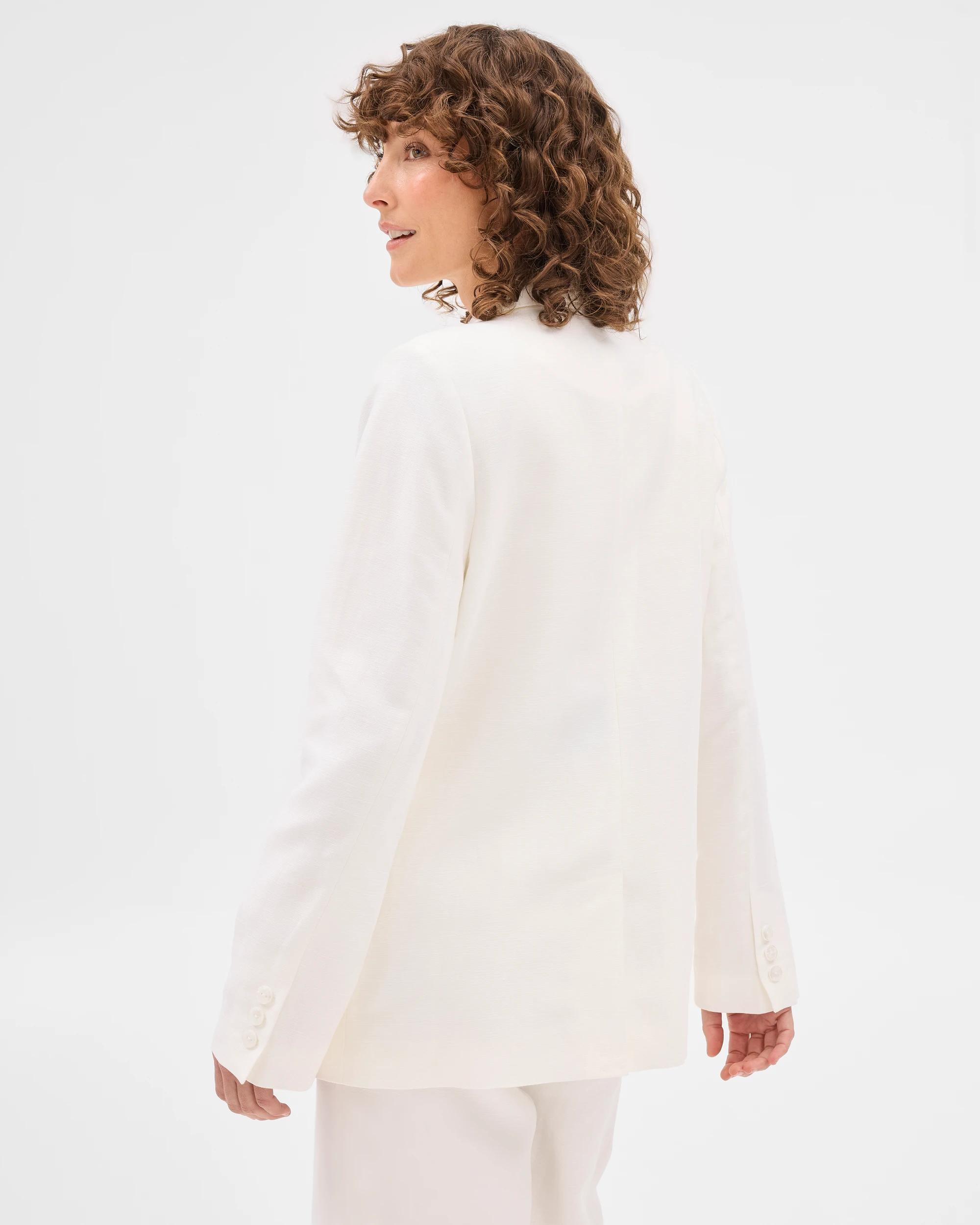 4 Linen Blend Single Breasted Blazer - Preview CLOUD DANCER, 4 of 8