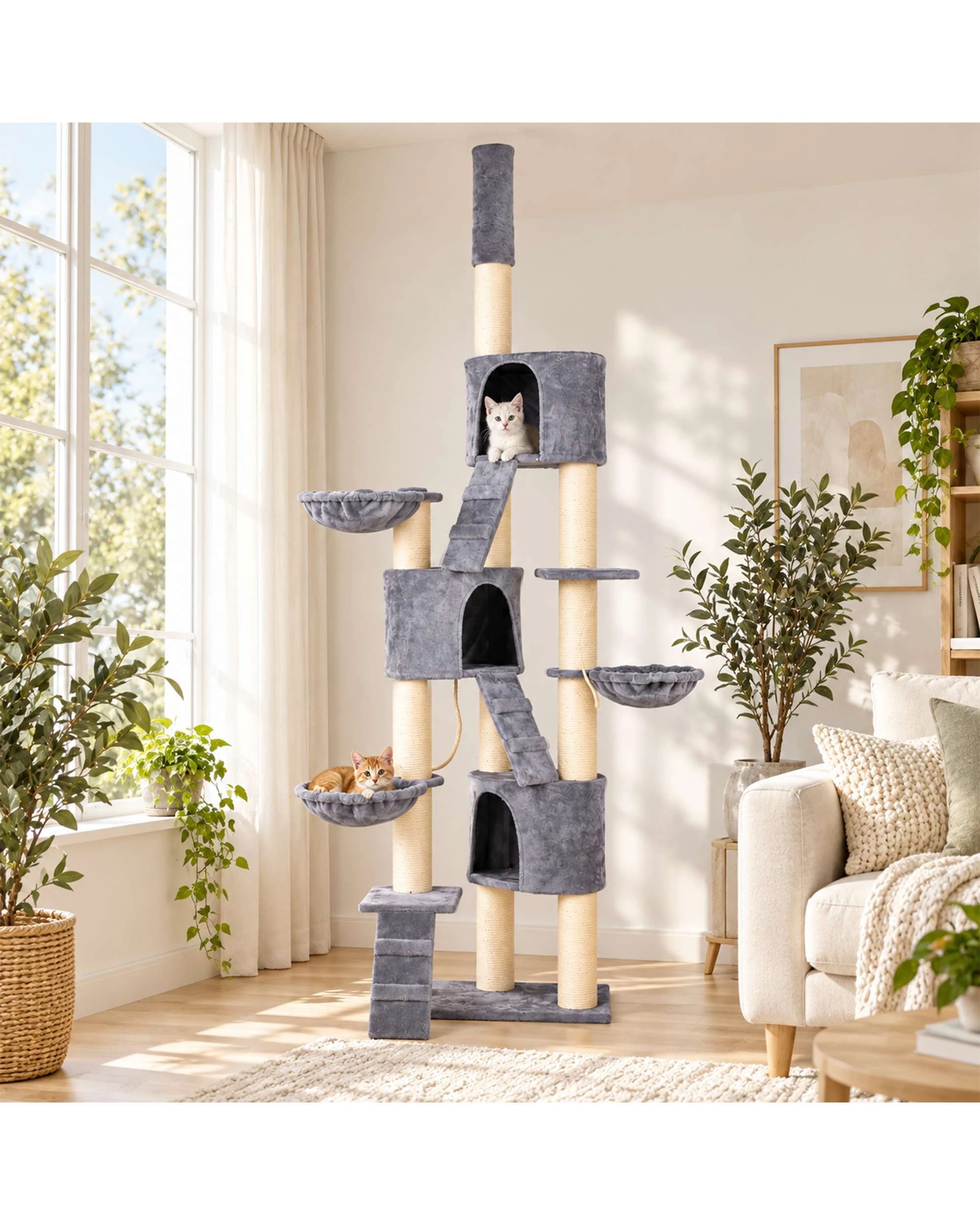 4 Advwin Floor to Ceiling Cat Tree Tower 230-254cm Scratching Post Scratcher Tower Condo House Furniture, 4 of 10