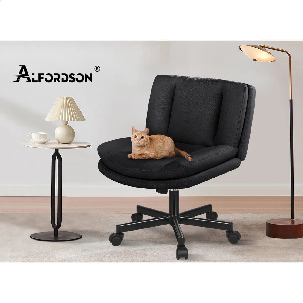 10 Alfordson Armless Office Desk Chair Mid Back Wide Seat w/ Wheels Fabric - Black, 10 of 10