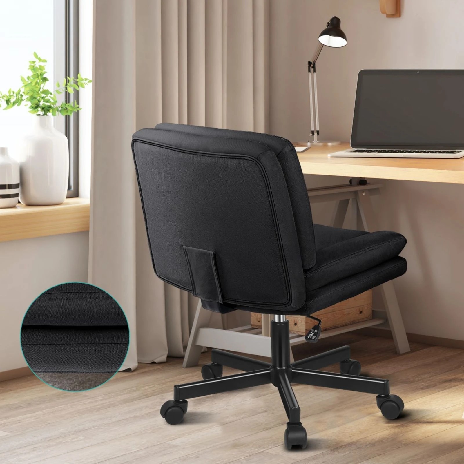 6 Alfordson Armless Office Desk Chair Mid Back Wide Seat w/ Wheels Fabric - Black, 6 of 10