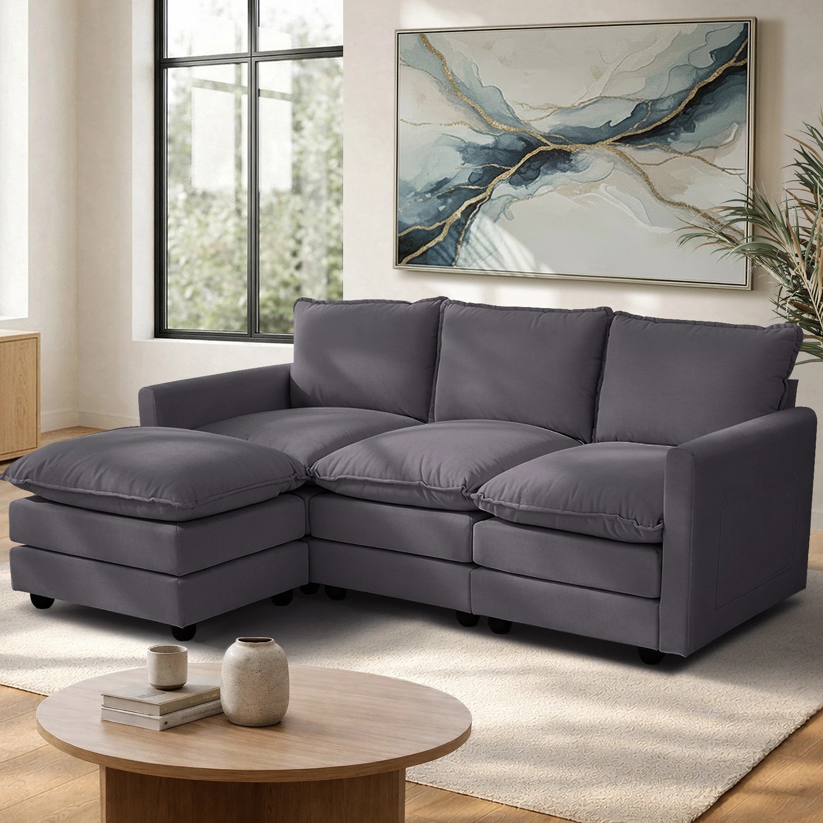 3 Oikiture Sofa Ottoman Set Modular Couch Lounge - Grey, 3 of 10