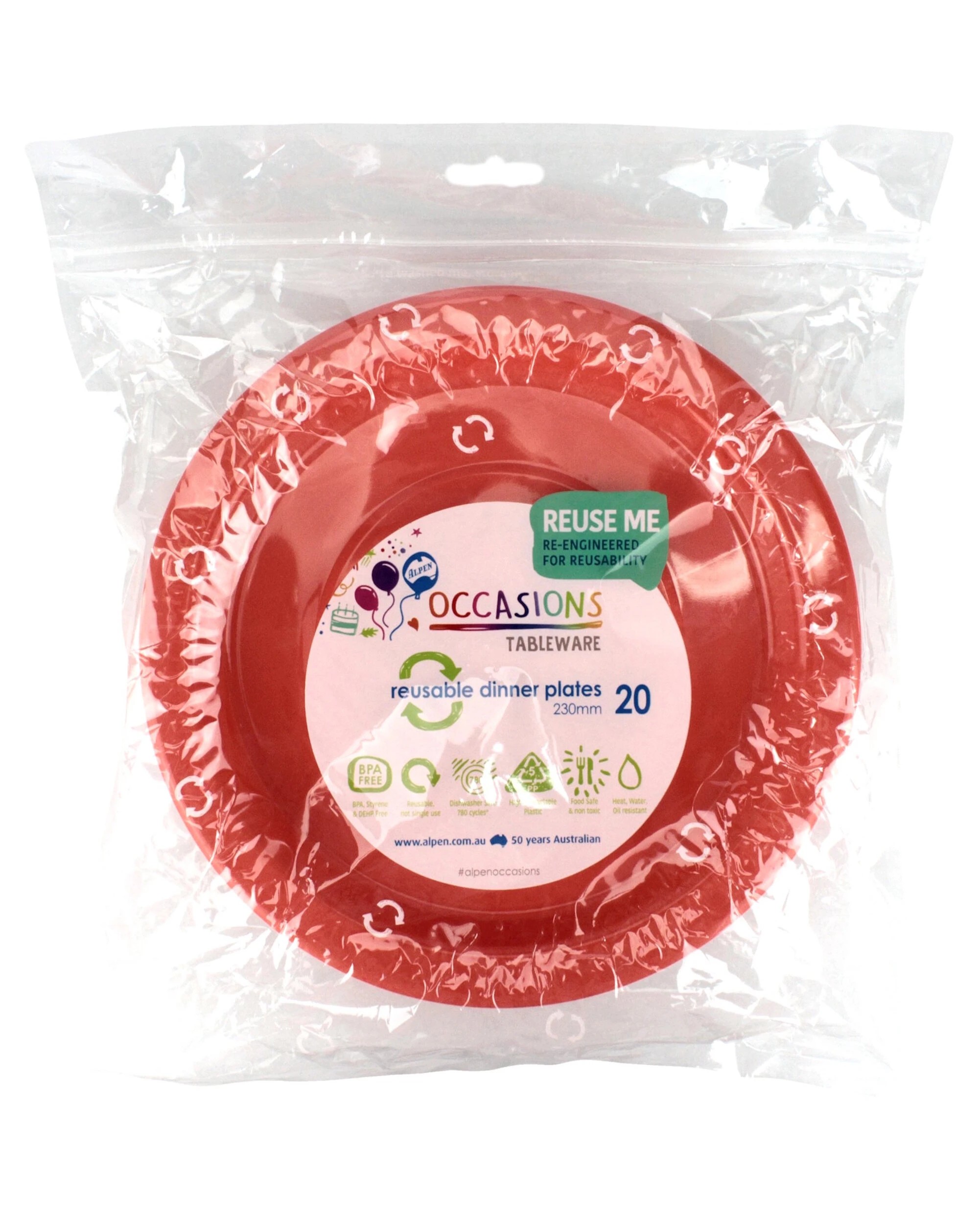 2 Alpen Large 23cm Reusable Plates Pack of 20 - Orange - Orange, 2 of 3