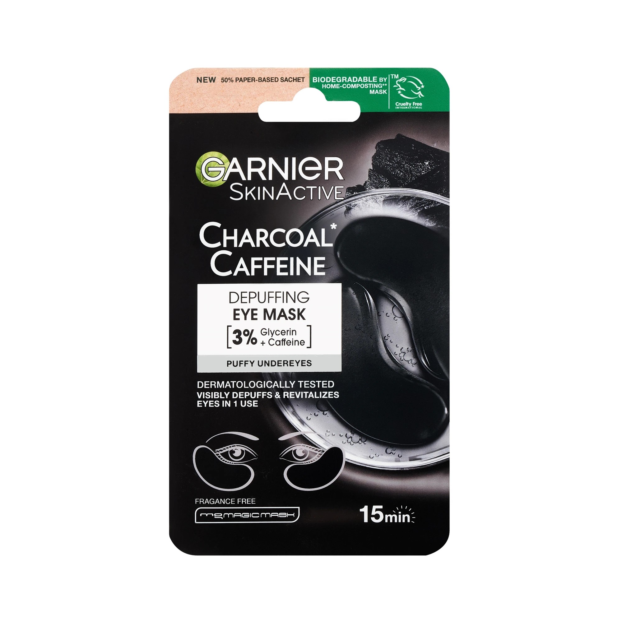 1 Garnier SkinActive Depuffing Eye Mask 5g - Charcoal and Caffeine, 1 of 6