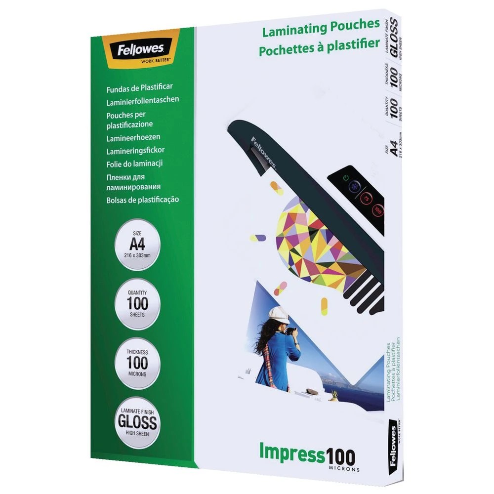2 Fellowes A4 100 Micron Laminating Pouch Gloss 100 Pack, 2 of 4