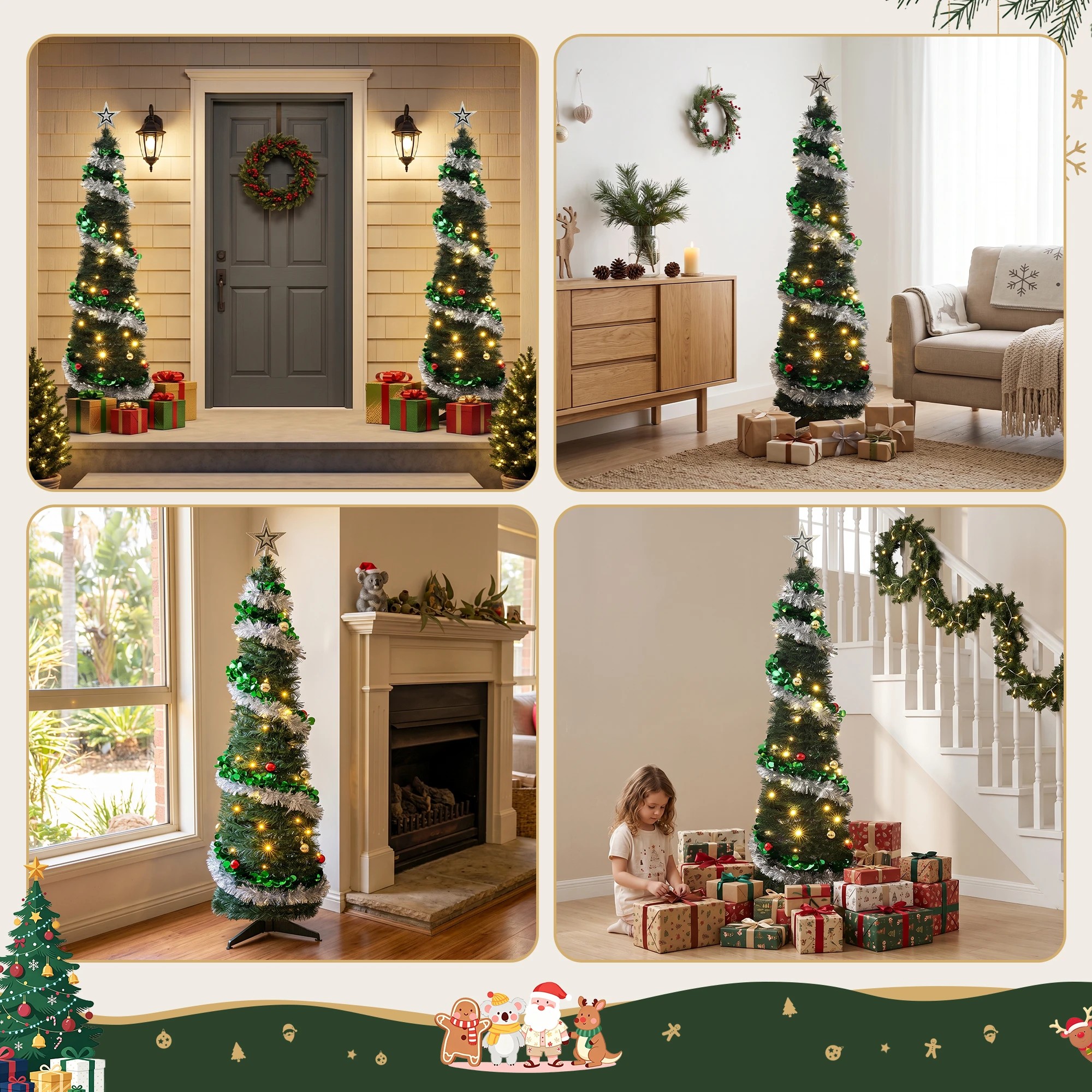 7 Jingle Jollys Pop Up Christmas Tree Pre Decorated Warm LED 155cm - Multi, 7 of 10