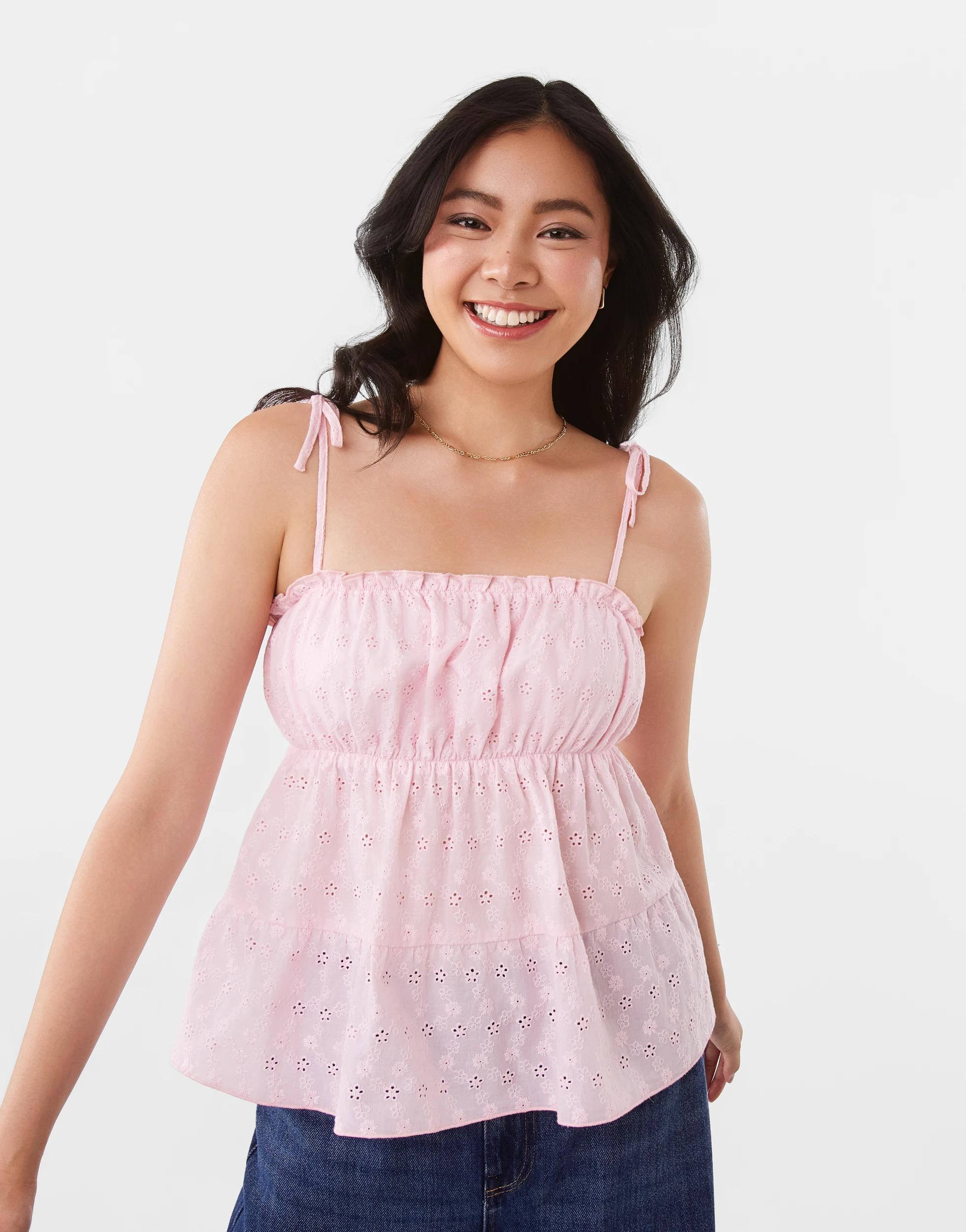 1 Sleeveless Broderie Tier Top Chery Pink, 1 of 8