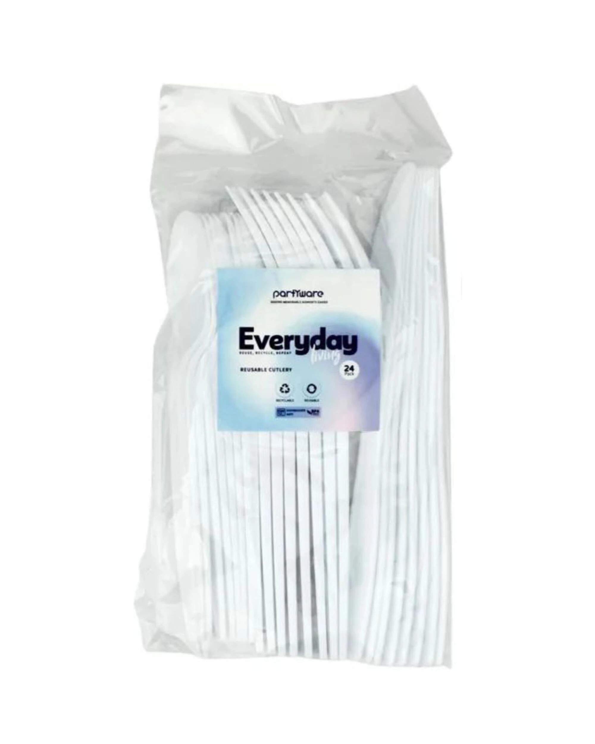 2 Partyware Everyday Living Reusable White Plastic Cutlery Pack of 24 - White, 2 of 2