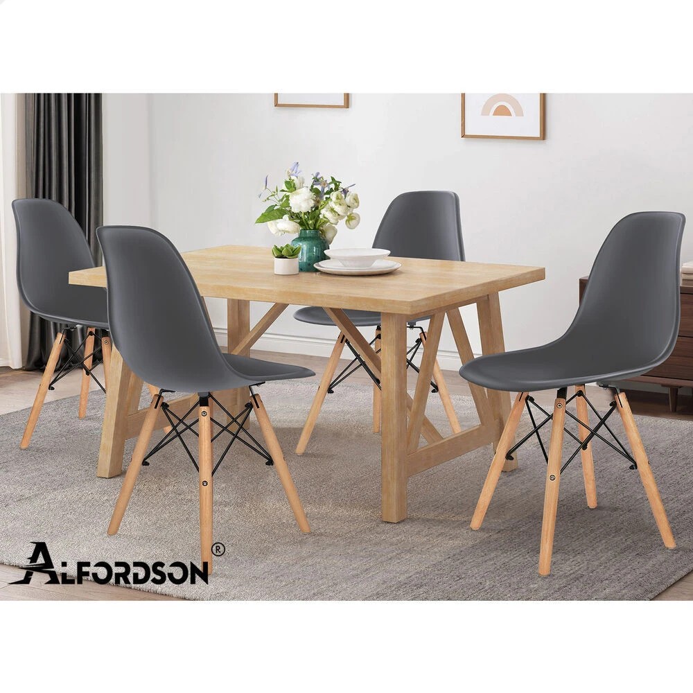 10 Alfordson 4x Dining Chairs Retro Steel Kitchen Lounge Cafe Solid Wood - Grey, 10 of 10