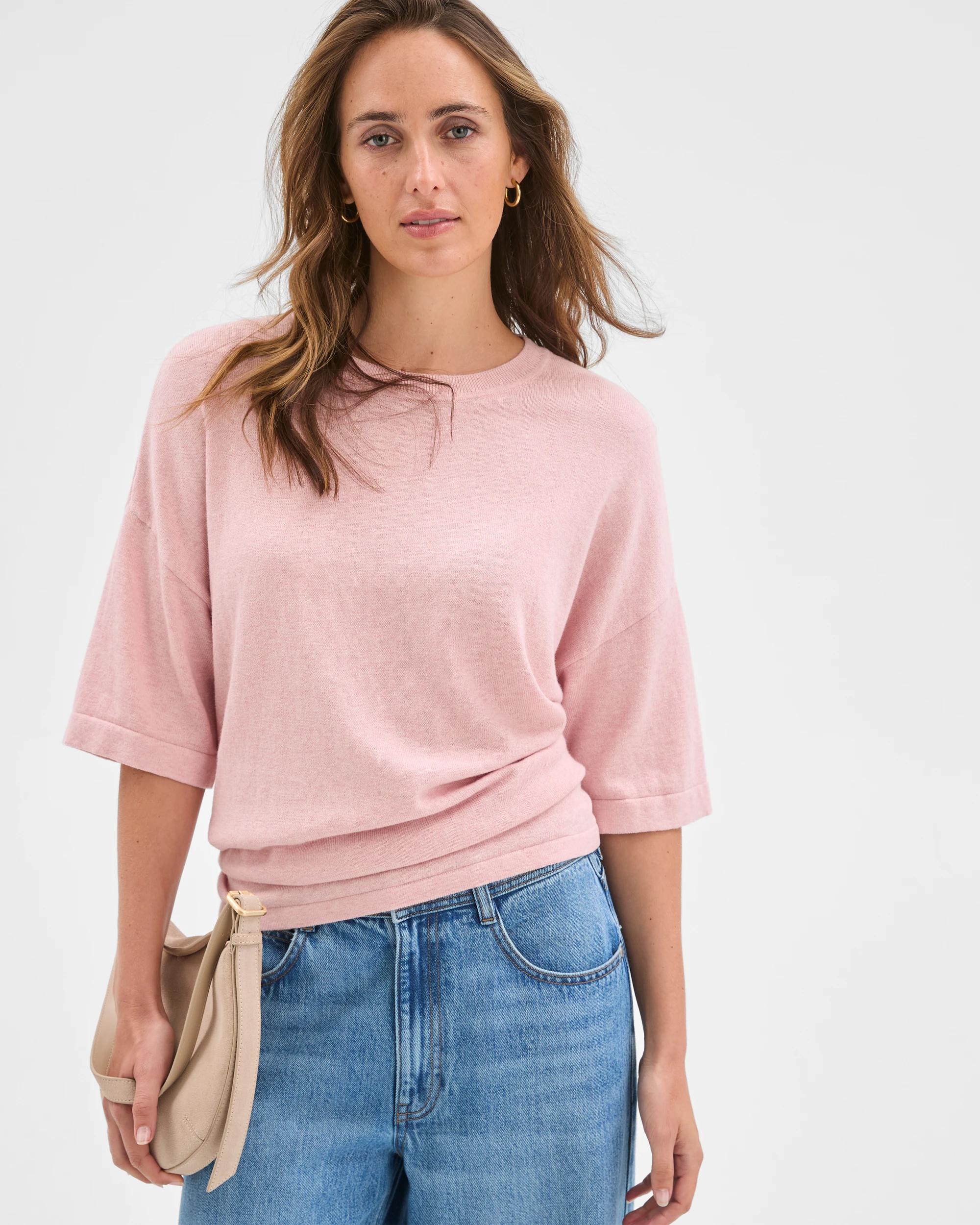 1 Target Woman Cotton Cashmere Crew Neck Knit T-Shirt SOFT BLUSH, 1 of 5