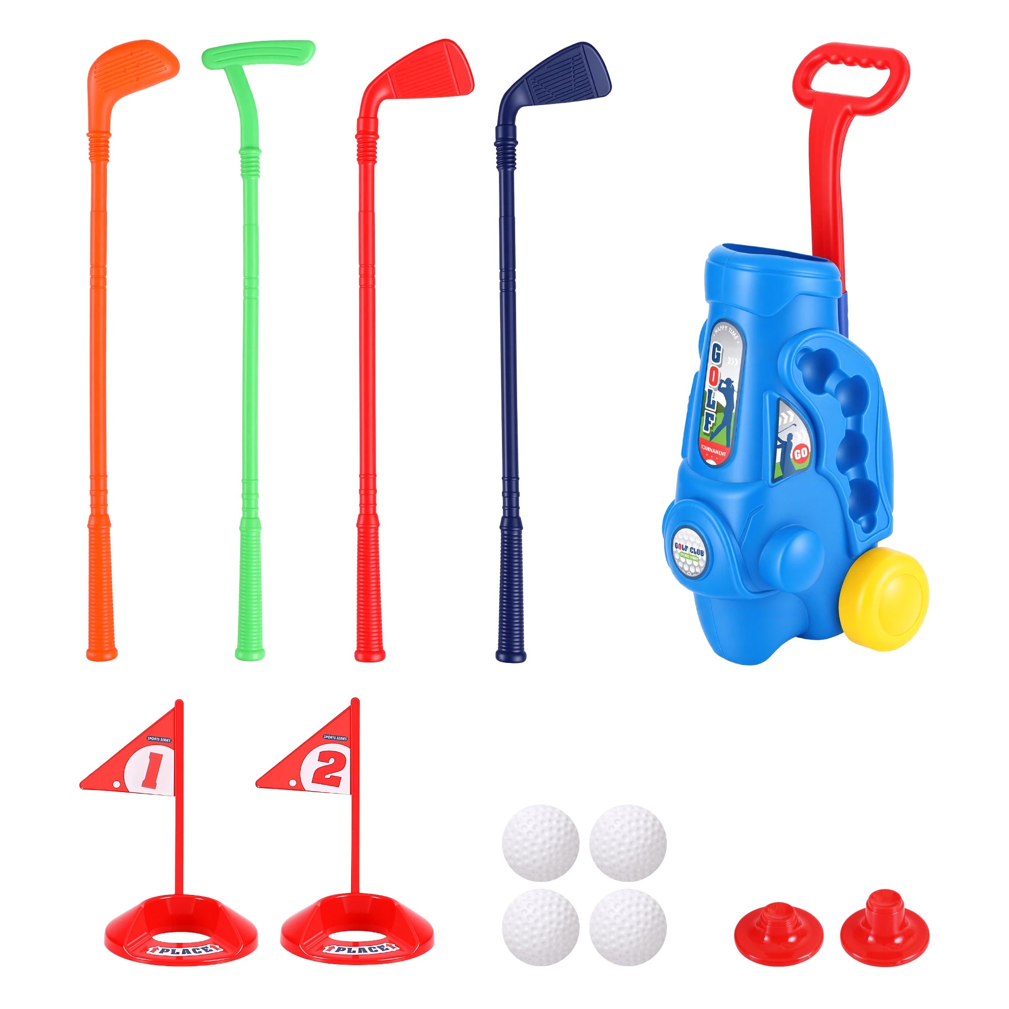 4 Keezi Kids Golf Set with Pull Cart 4 Clubs 4 Balls Indoor Outdoor Mini Golf Game Toy Ages 2-6 - Blue, 4 of 7