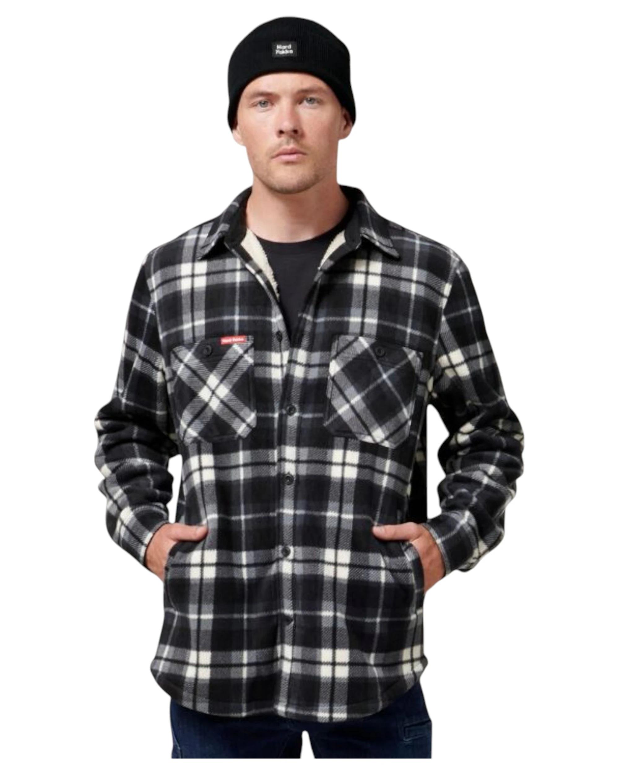 1 Hard Yakka Mens Legends Sherpa Fleece Jacket Shirt Black/Grey With Free Beanie TORNADO, 1 of 6