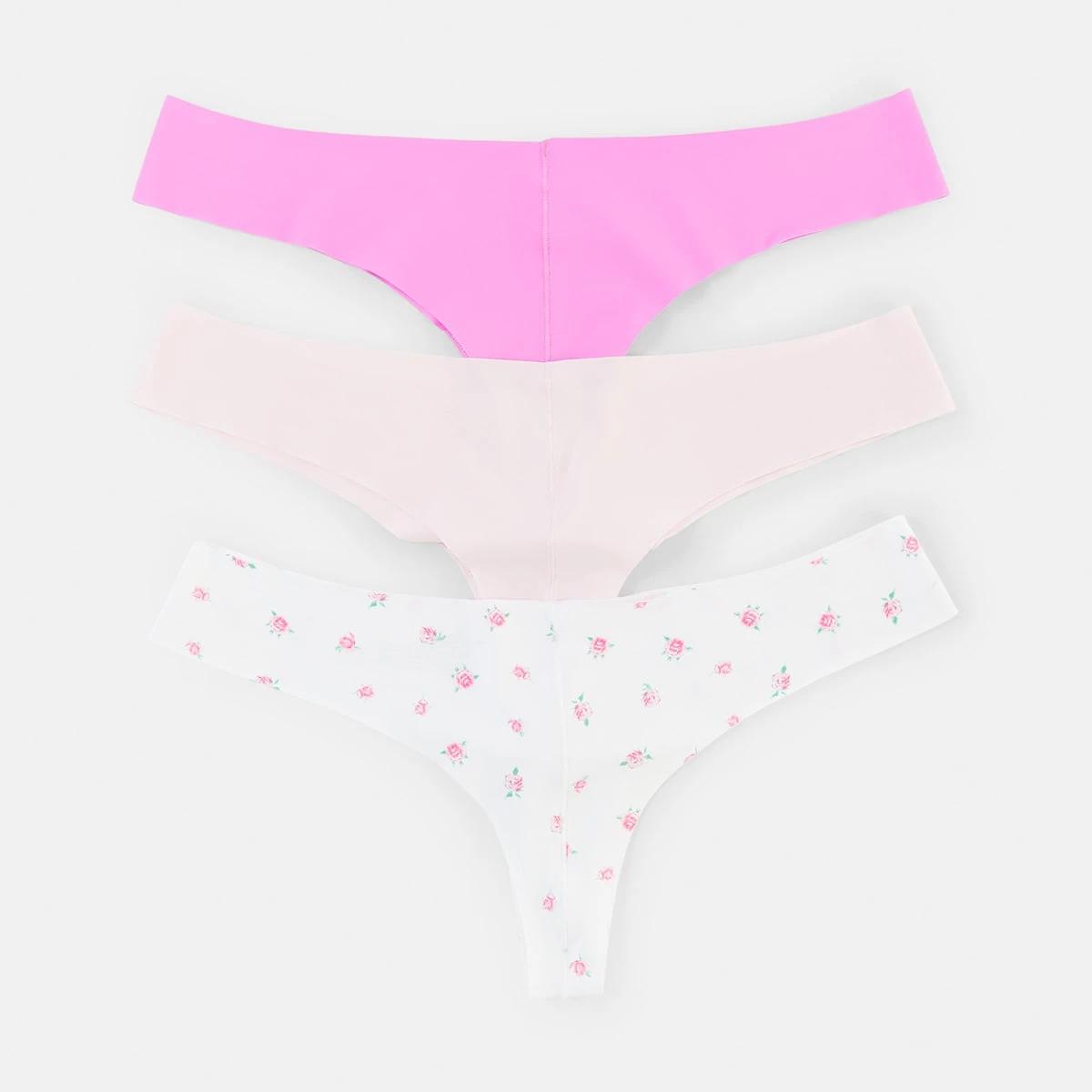 2 3 Pack No Show G-String Briefs Rose Ditsy, 2 of 8
