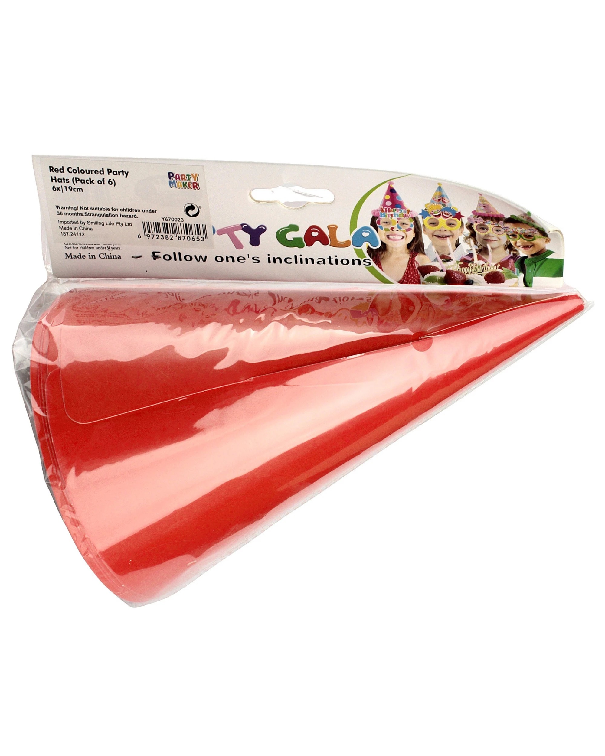 3 Party Maker Coloured Party Hats Pack of 6 - One Size - Red, 3 of 3