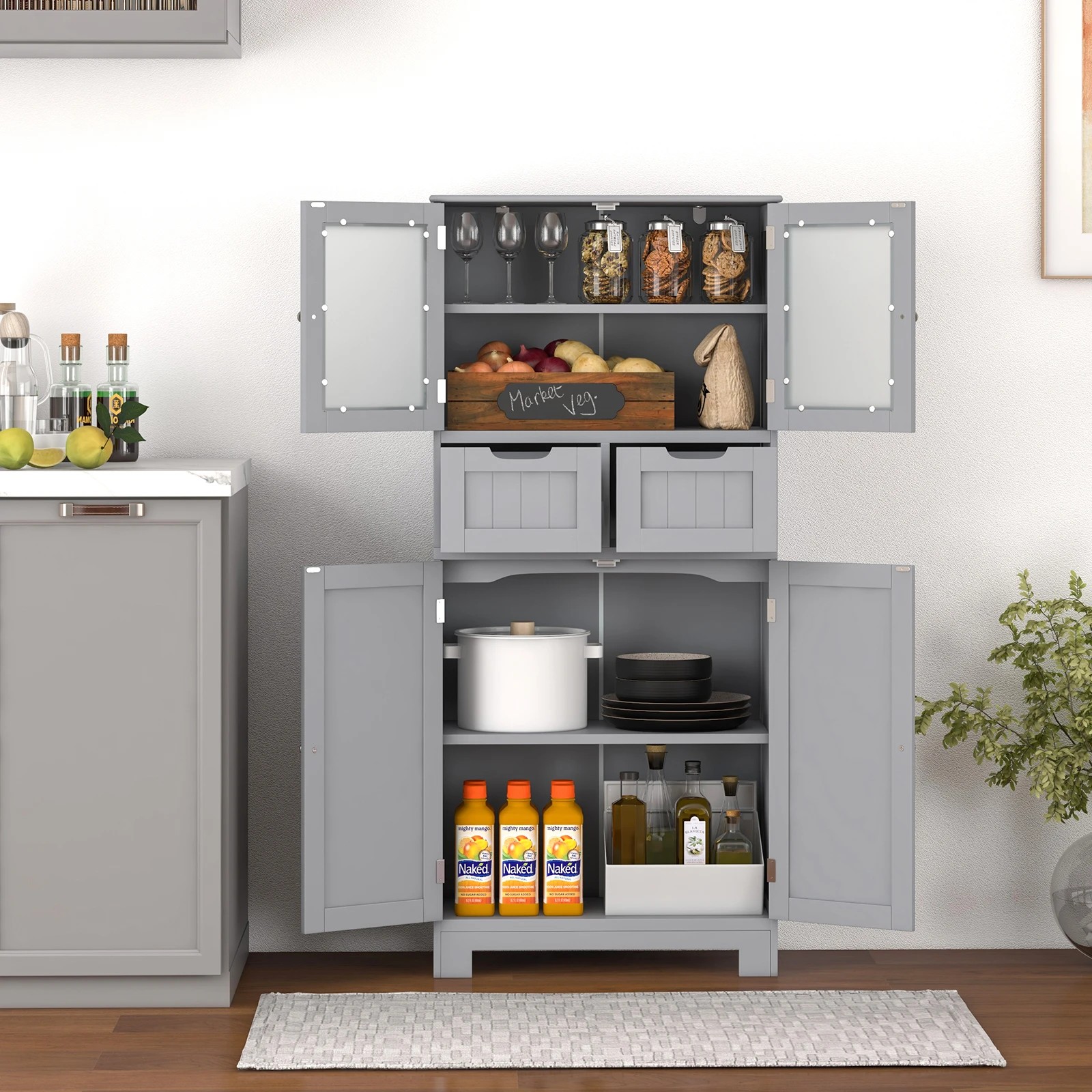 4 Costway Floor Storage Cabinet Kitchen Pantry Cupboard Multifunctional Organizer - Grey, 4 of 5