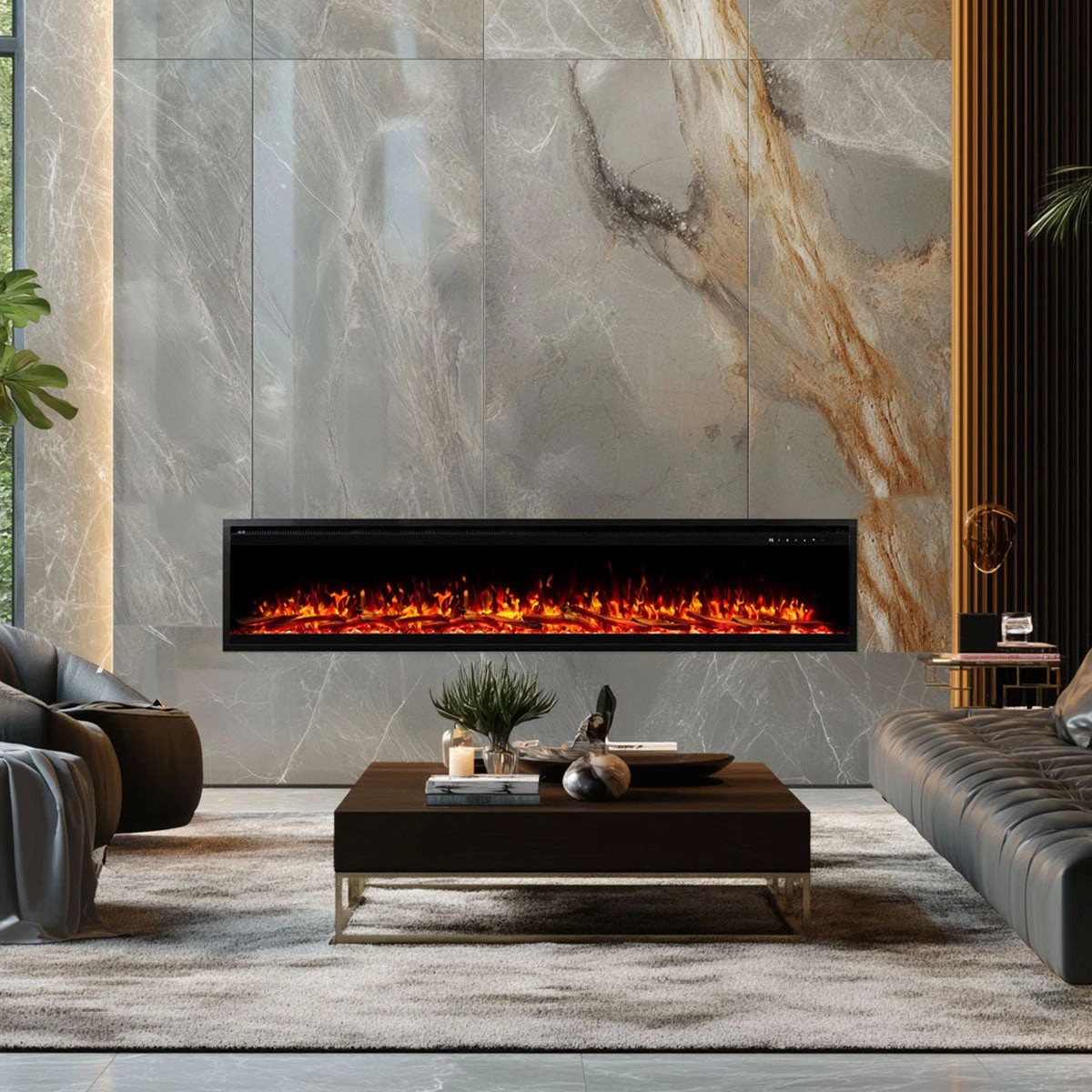 1 Moda Living Harmony 72 inch Electric Fireplace - Black, 1 of 5