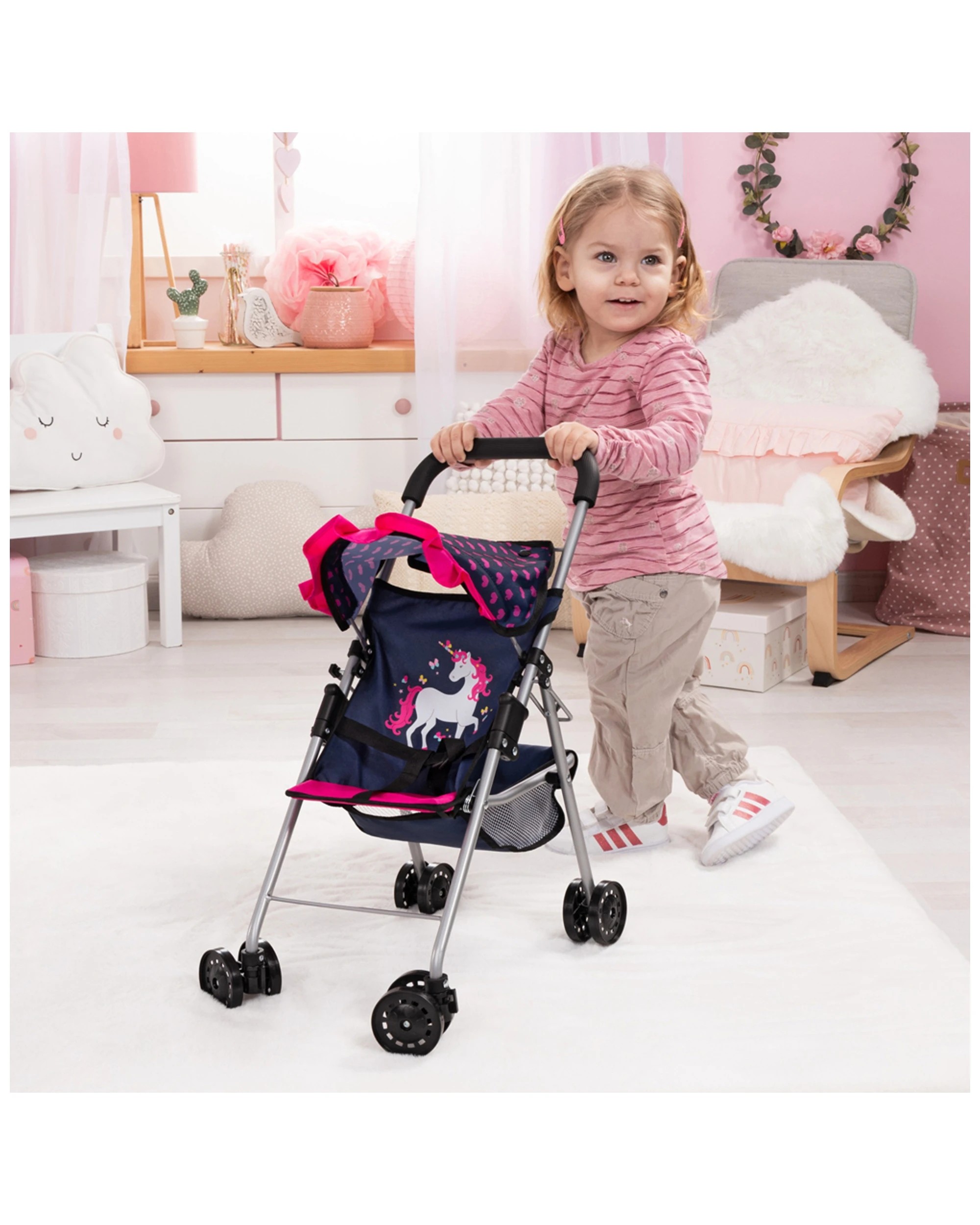 4 BAYER Doll Buggy Unicorn Doll Pram Kids Doll Stroller For Dolls Up To 18
 - pink, 4 of 4