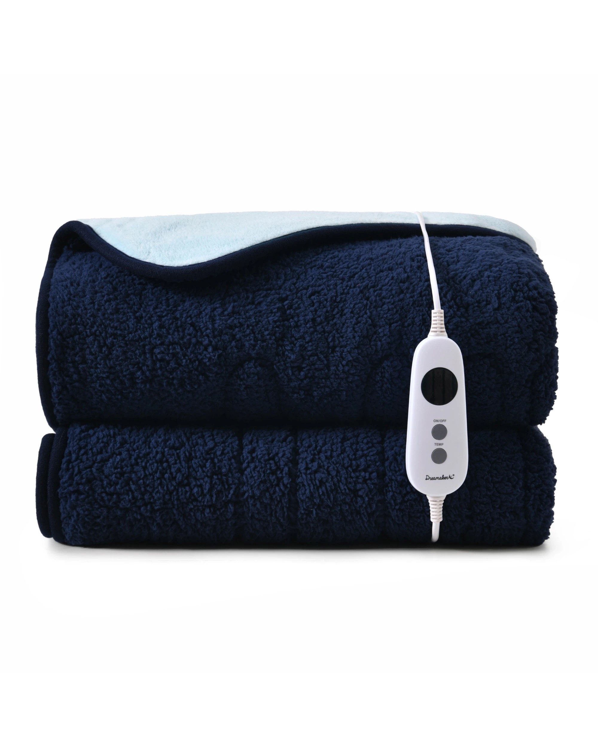 2 Dreamaker Eve Reversible Sherpa & Coral Fleece Heated Throw 180x200cm - Midnight Blue and Sky, 2 of 8